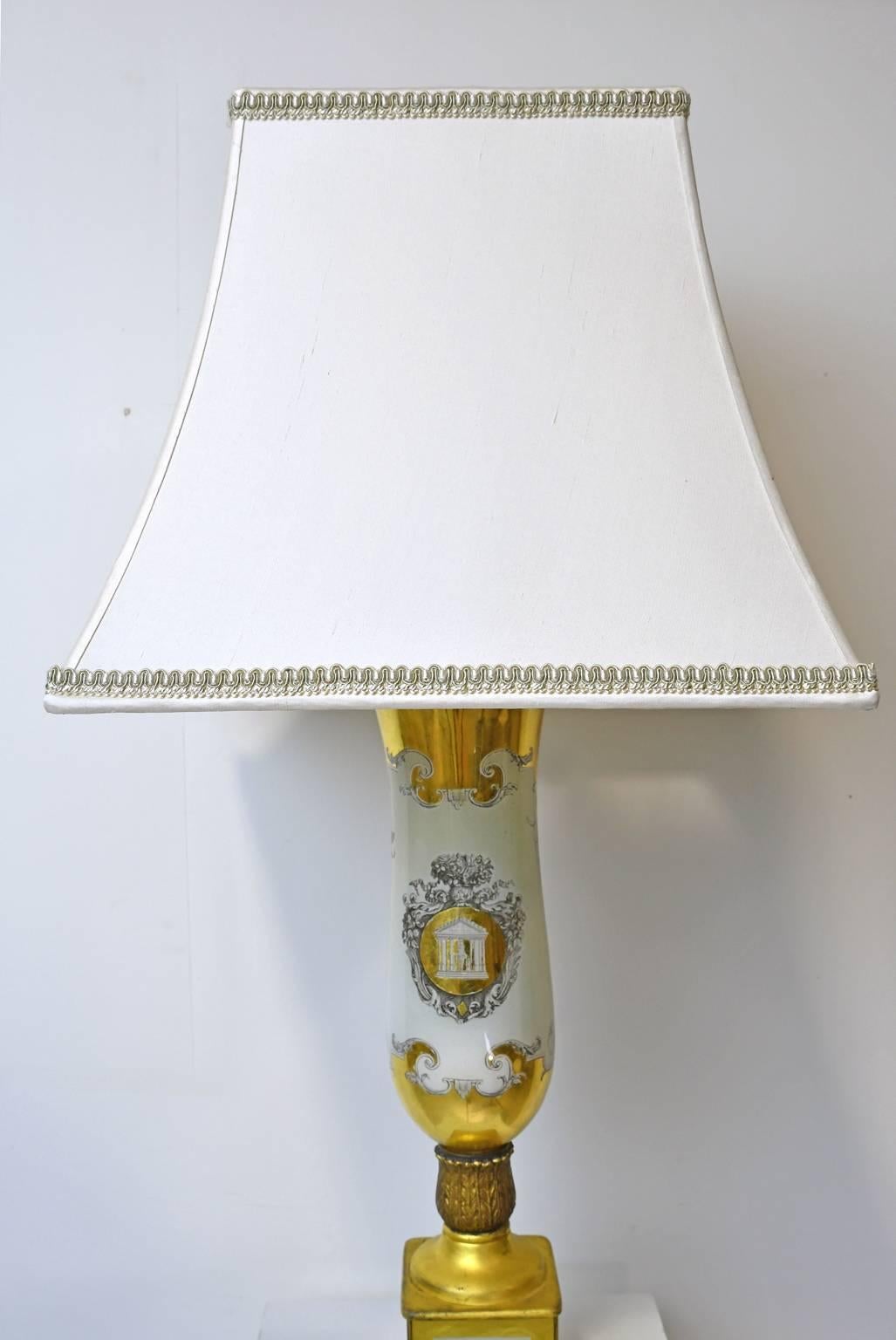 Metal Pair of 20th Century White Porcelain Lamps with Luster Ware Glaze & Gilding