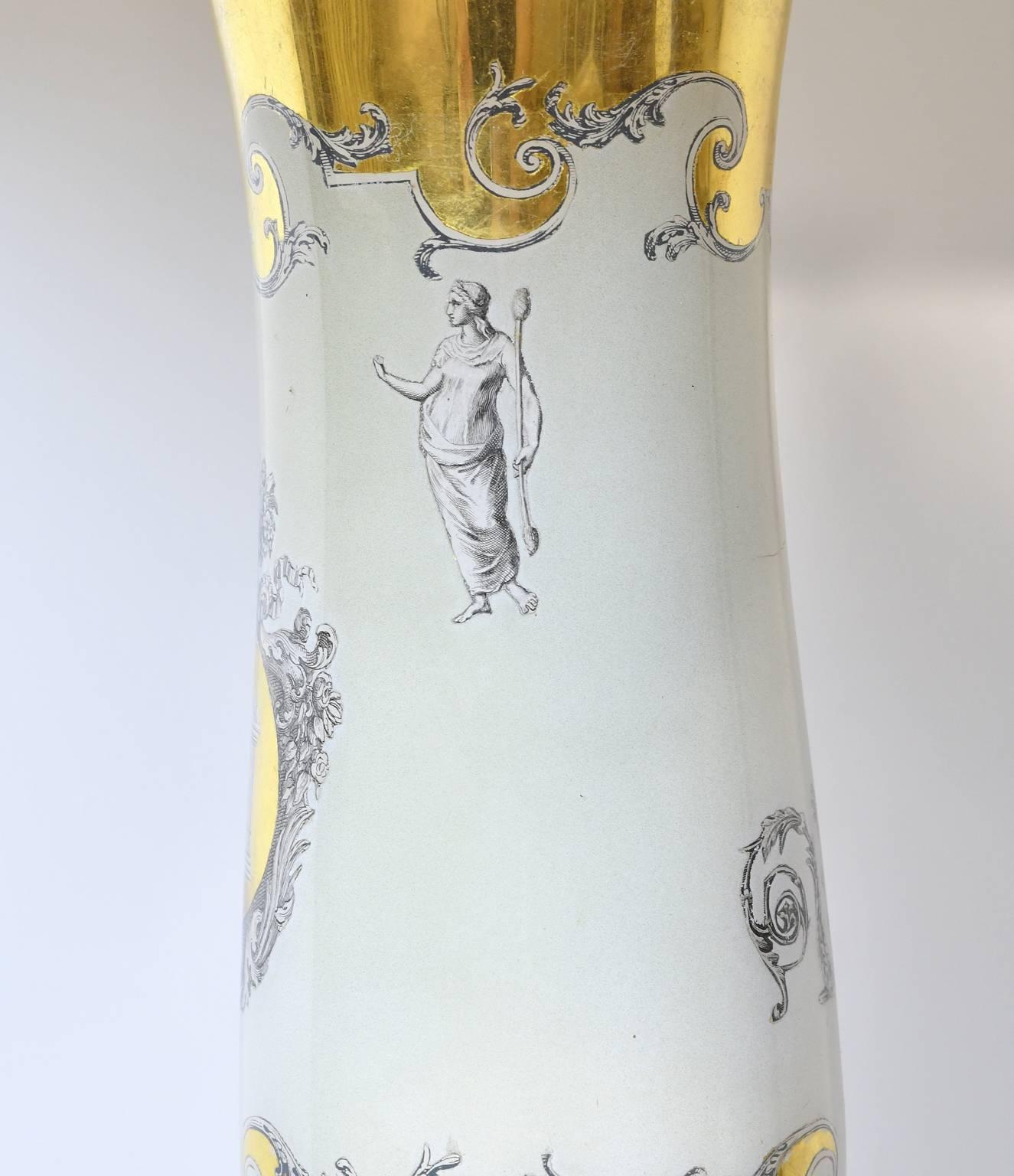 Pair of 20th Century White Porcelain Lamps with Luster Ware Glaze & Gilding 1