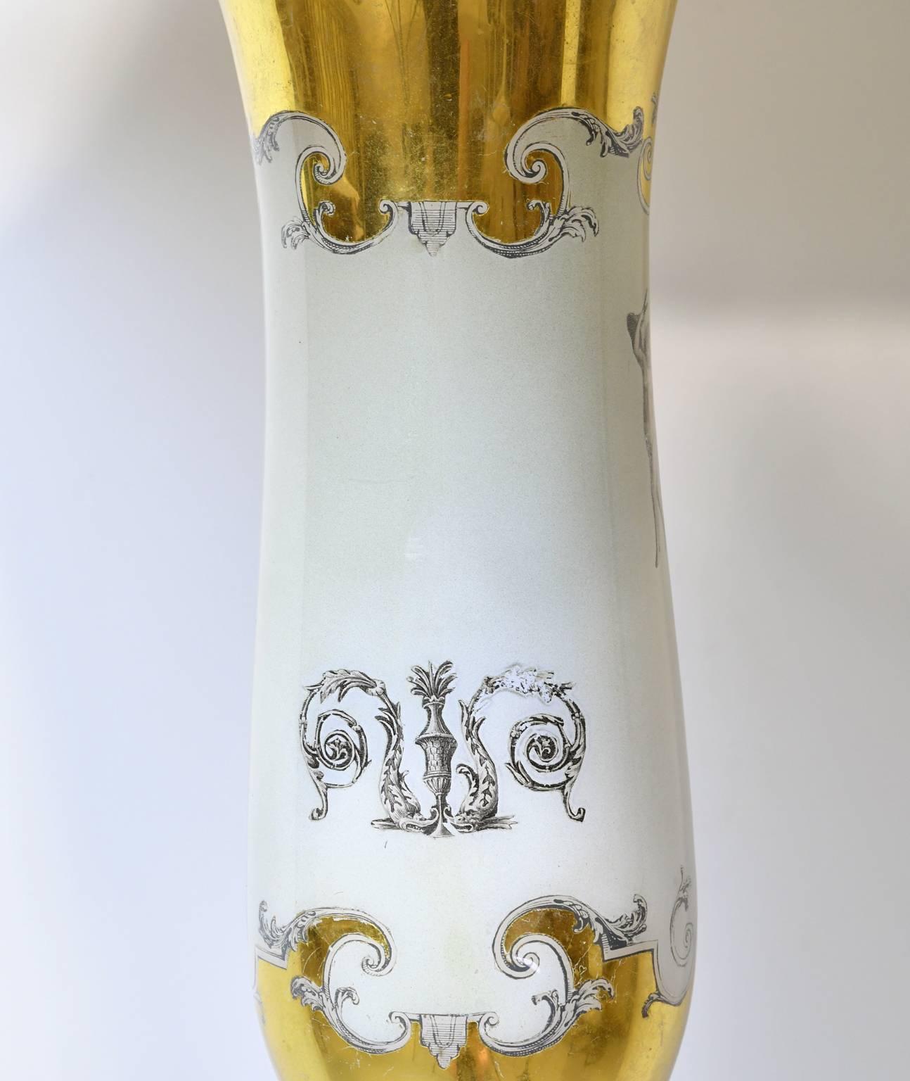 Pair of 20th Century White Porcelain Lamps with Luster Ware Glaze & Gilding 2