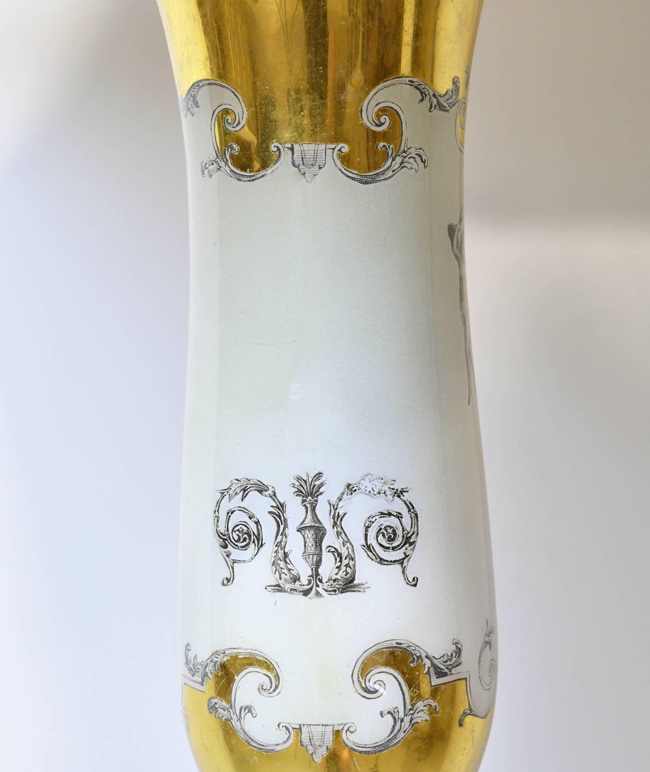 Pair of 20th Century White Porcelain Lamps with Luster Ware Glaze & Gilding For Sale 2