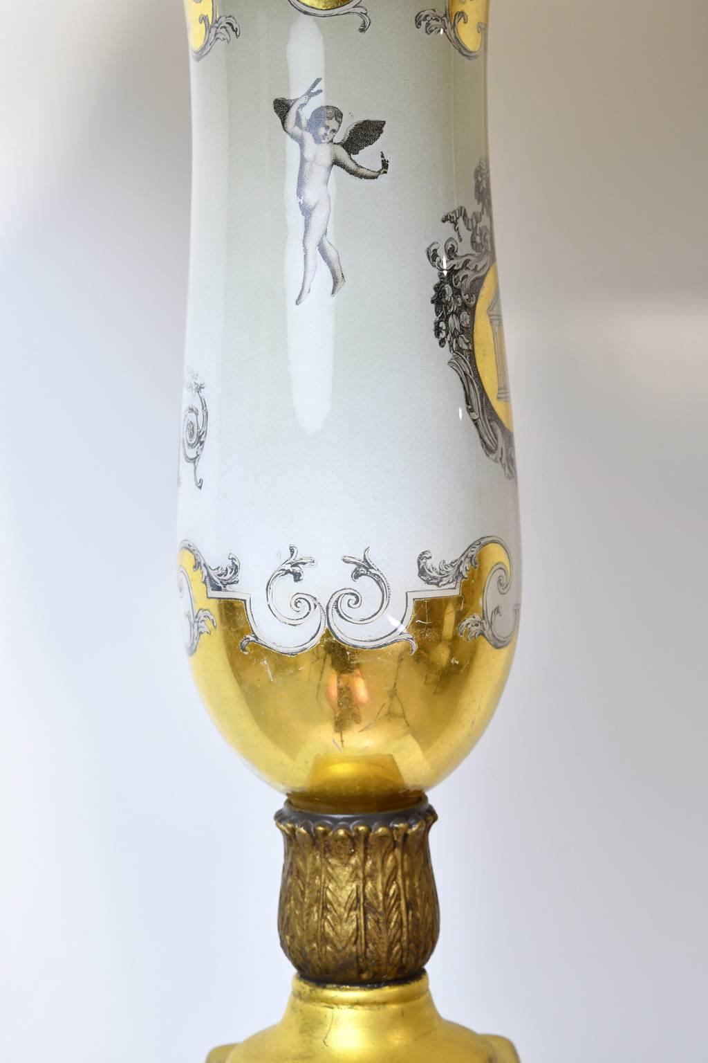 Pair of 20th Century White Porcelain Lamps with Luster Ware Glaze & Gilding 3