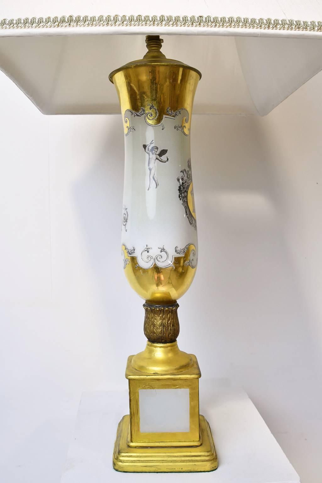 Pair of 20th Century White Porcelain Lamps with Luster Ware Glaze & Gilding For Sale 4
