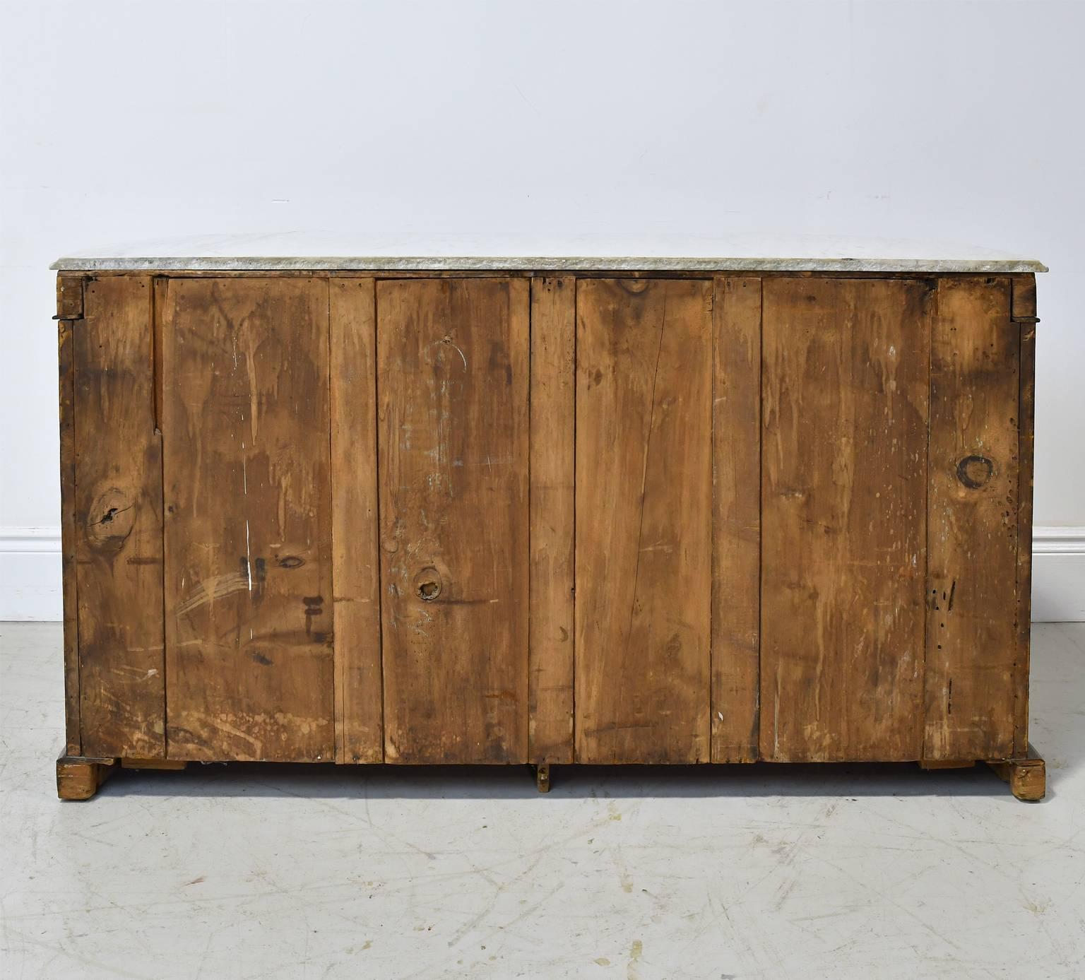 19th Century English Sideboard in Burl Walnut with Marquetry withMarble Top 2