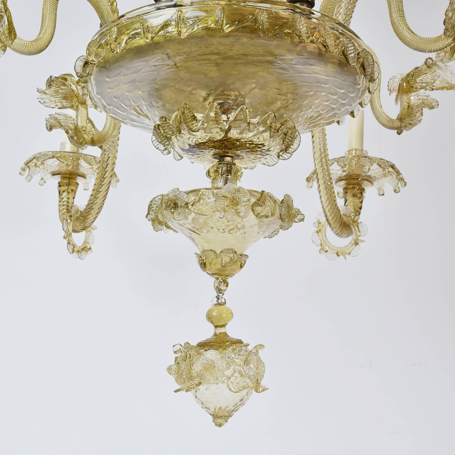 Italian Large 20th Century Venetian Murano Glass Chandelier with Six Arms