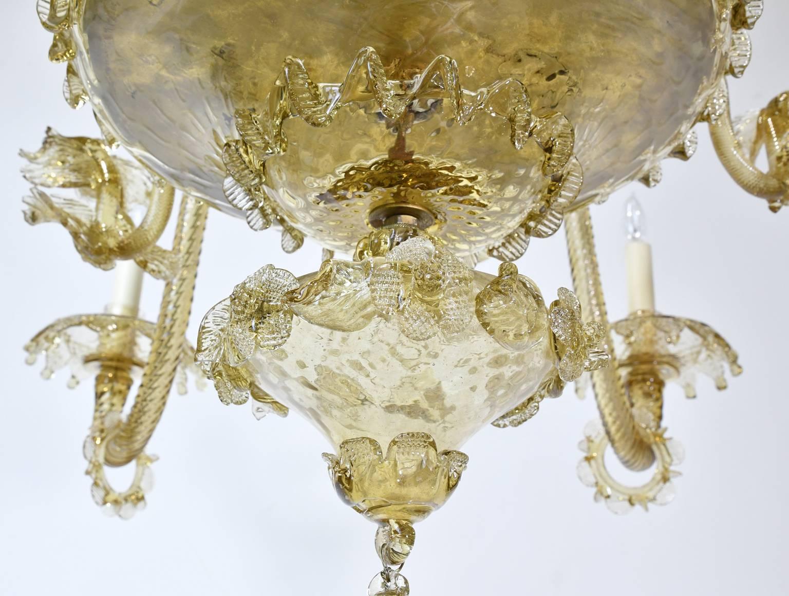 Large 20th Century Venetian Murano Glass Chandelier with Six Arms In Good Condition In Miami, FL