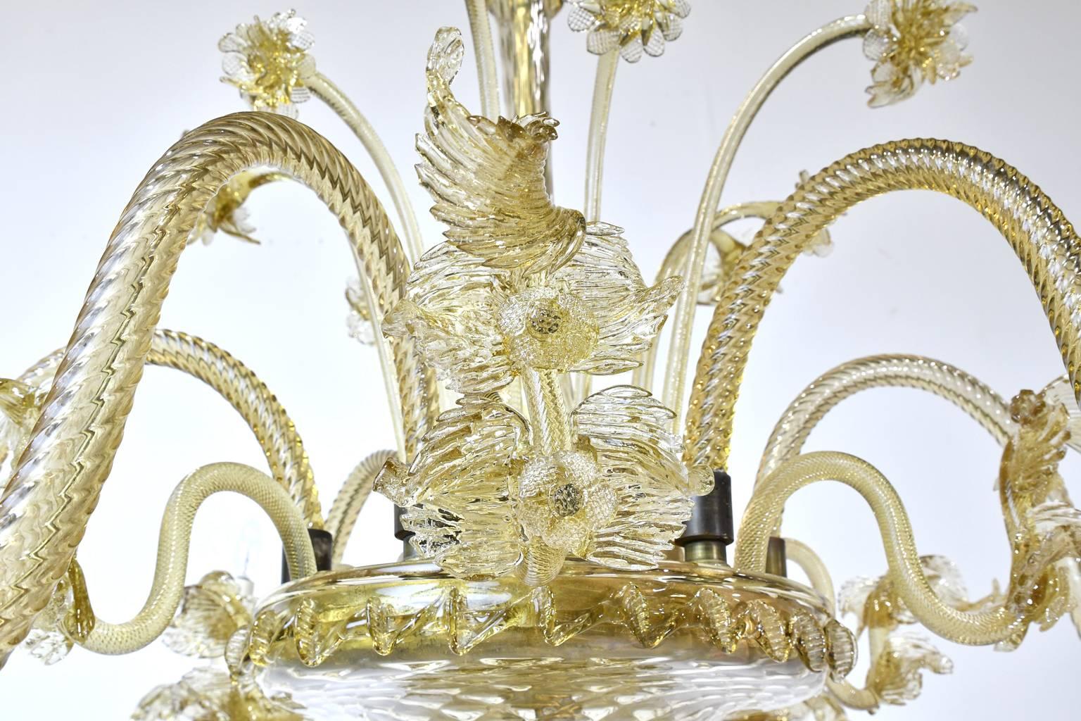 Large 20th Century Venetian Murano Glass Chandelier with Six Arms 1