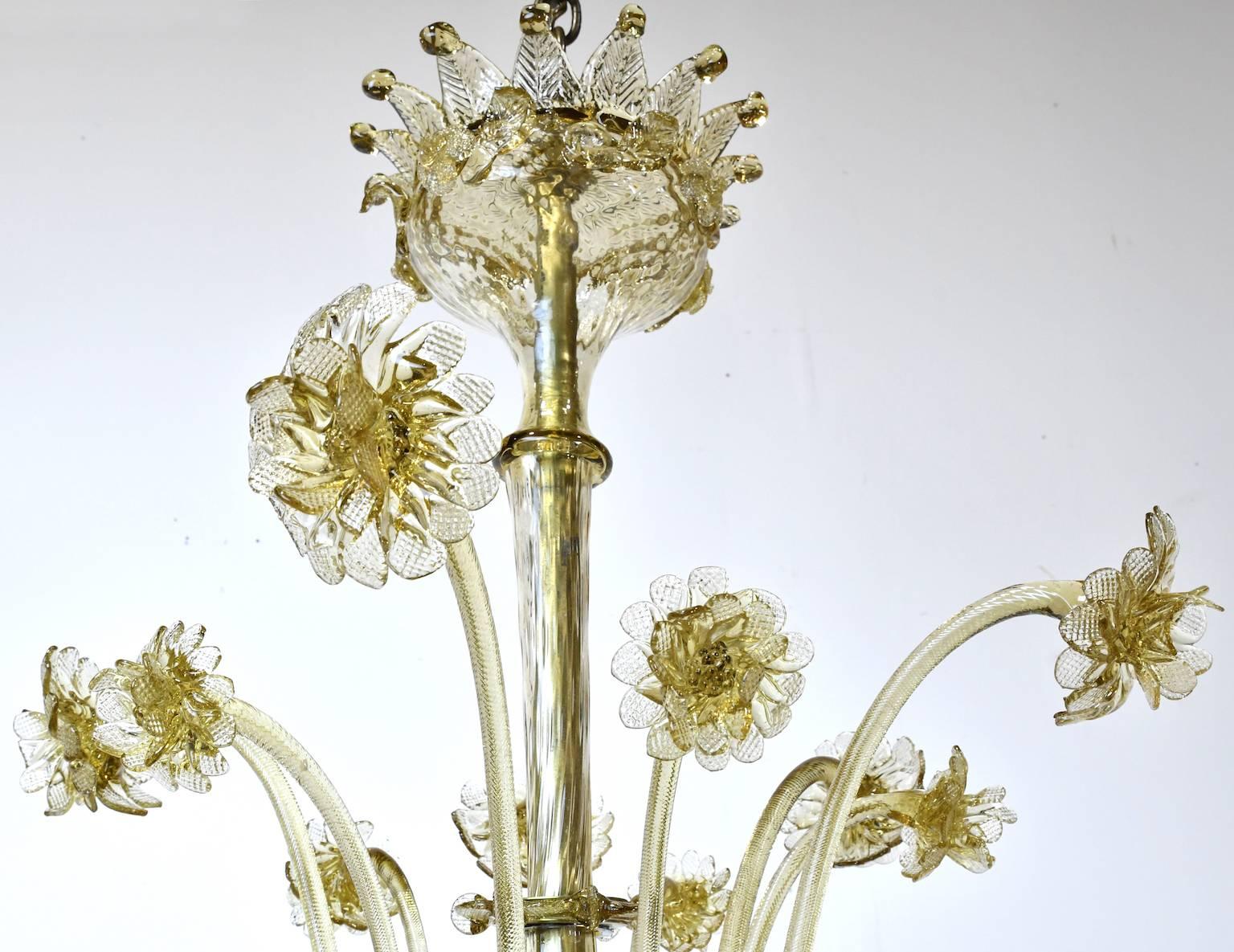 Large 20th Century Venetian Murano Glass Chandelier with Six Arms 2