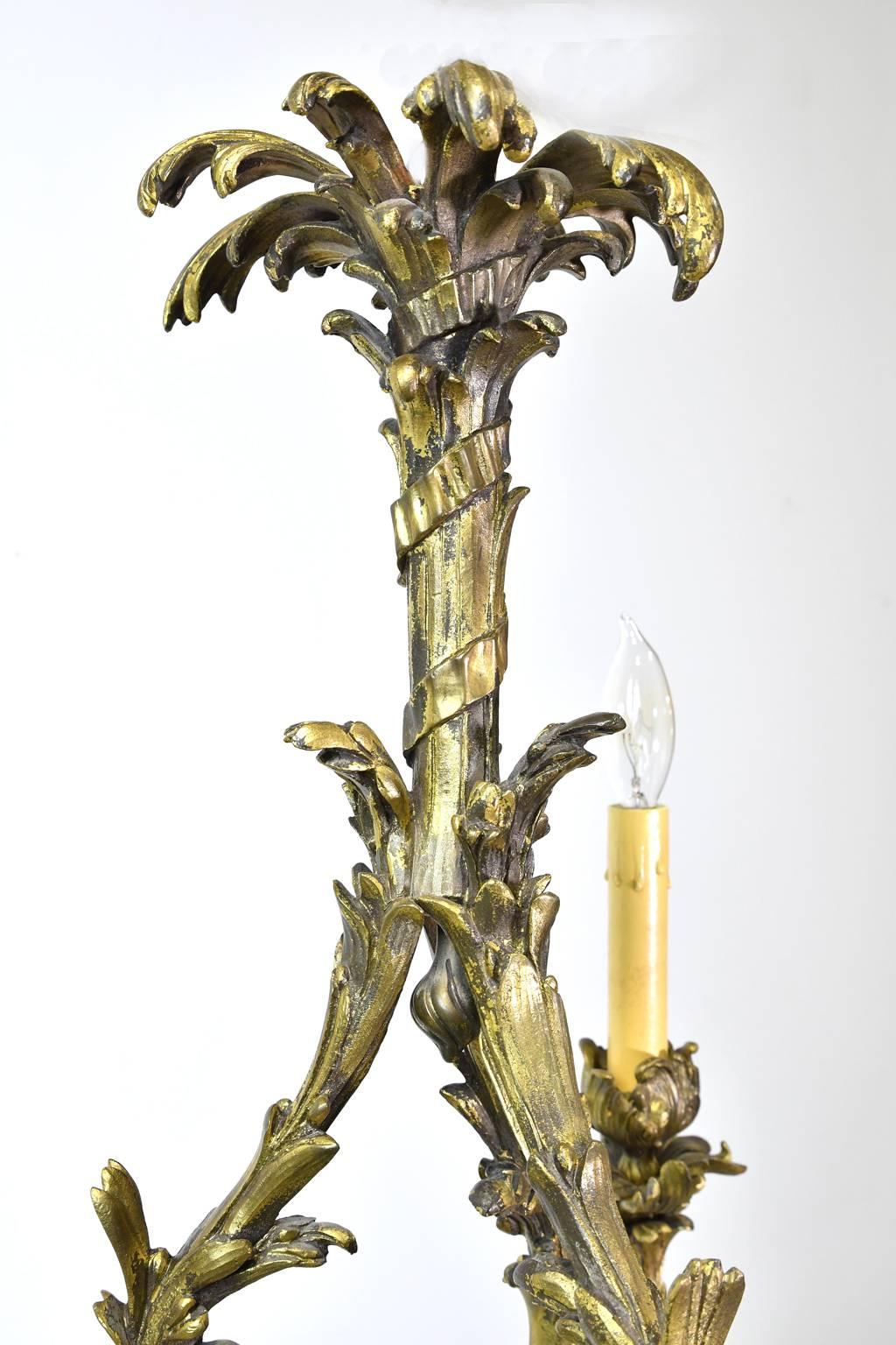 Gilt Early 20th Century, French Rococo Style Three-Light Chandelier in Bronze Doré For Sale