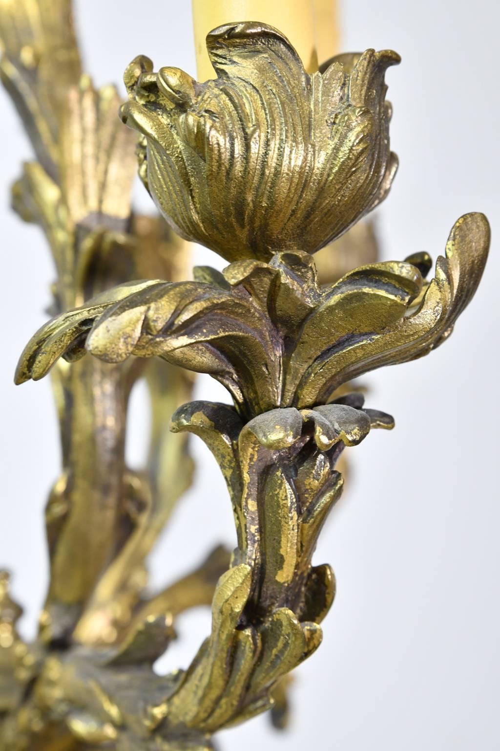 Early 20th Century, French Rococo Style Three-Light Chandelier in Bronze Doré For Sale 3