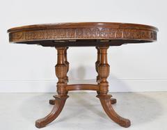 52" Round Extension Dining Table on Pedestal Base in Mahogany Extends to 12'