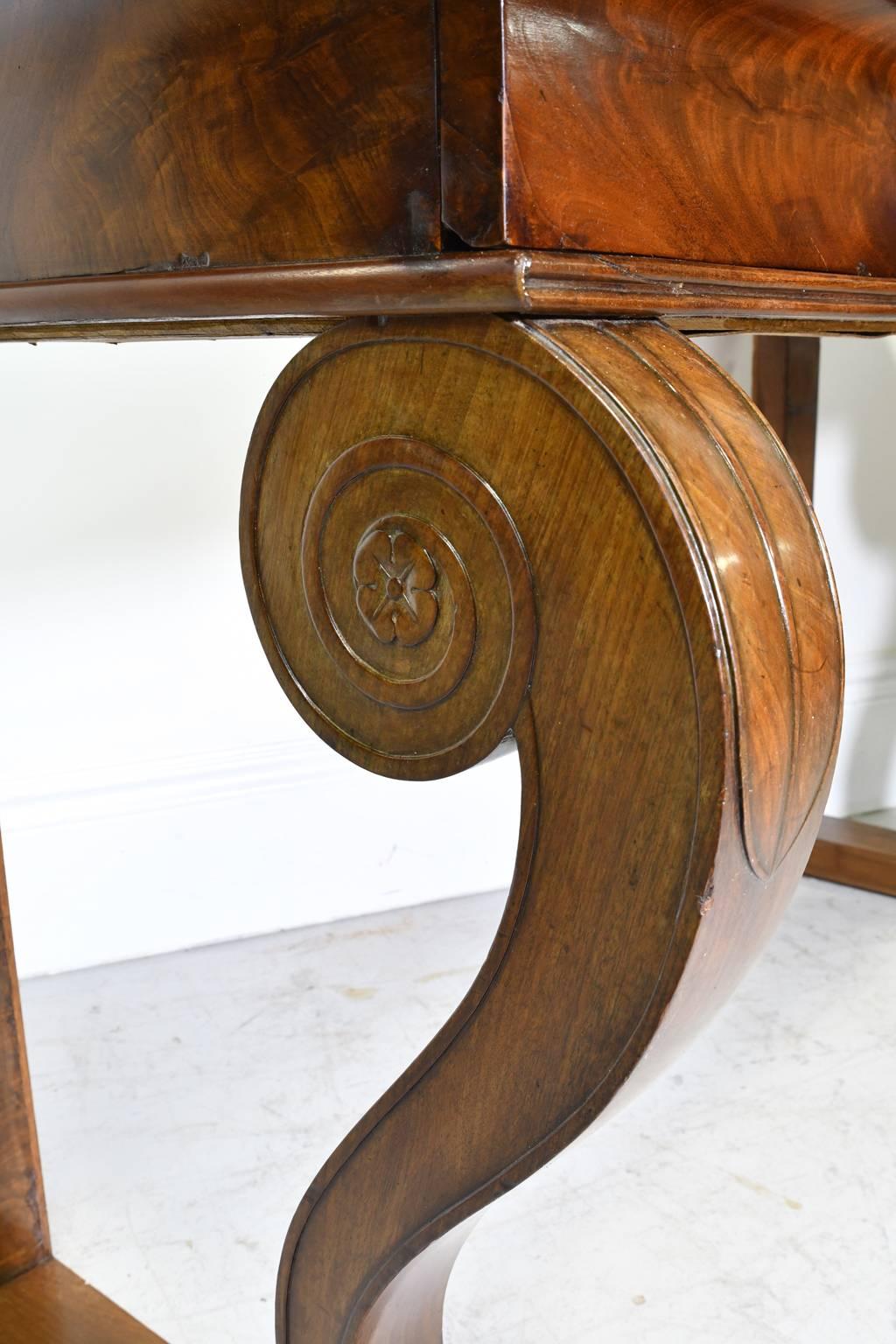 Early 19th Century French Empire Console Table in Mahogany w/ White Carrara Marble Top, circa 1800