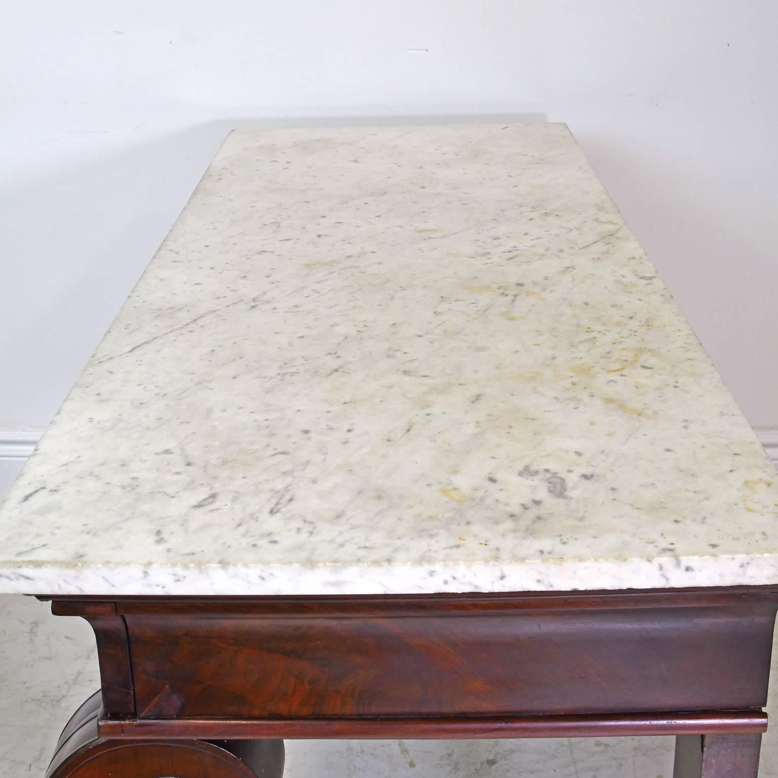 French Empire Console Table in Mahogany w/ White Carrara Marble Top, circa 1800 4