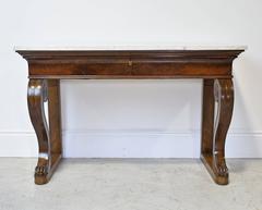 French Empire Console Table in Mahogany w/ White Carrara Marble Top, circa 1800
