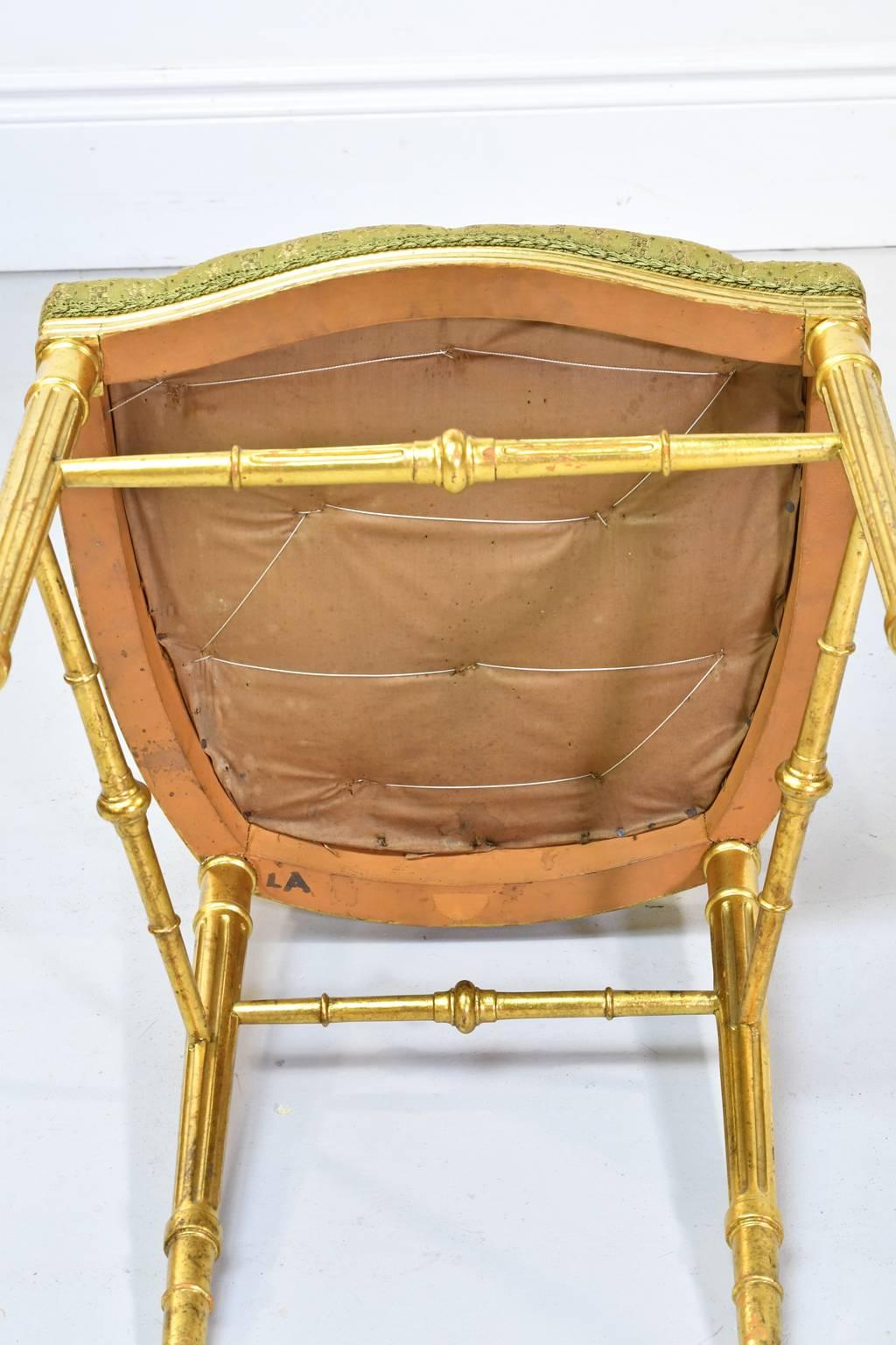 Upholstery Gilded Louis XVI Style Chair w/ Lyre-Back & Upholstered Seat, France, ca. 1910