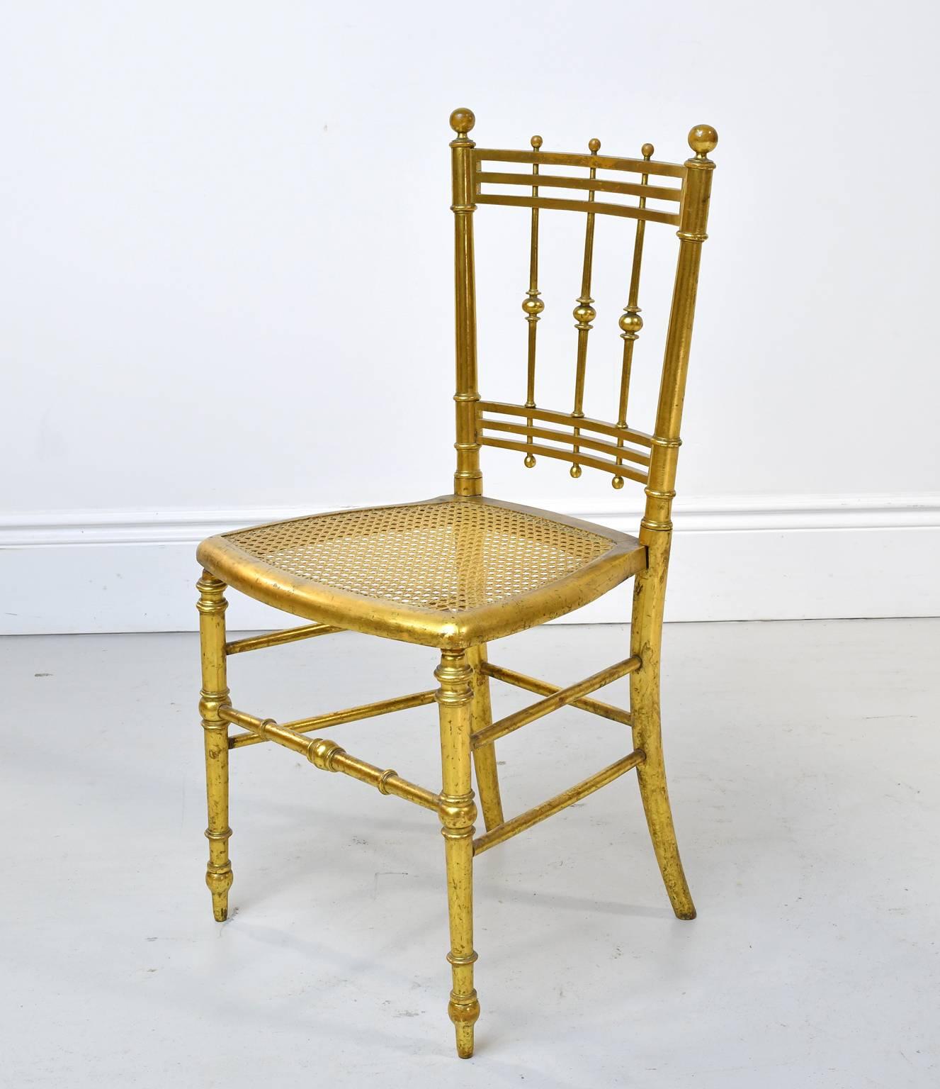 Turned Pair of Early 20th Century French Belle Époque Salon/ Dining Chairs in Giltwood For Sale