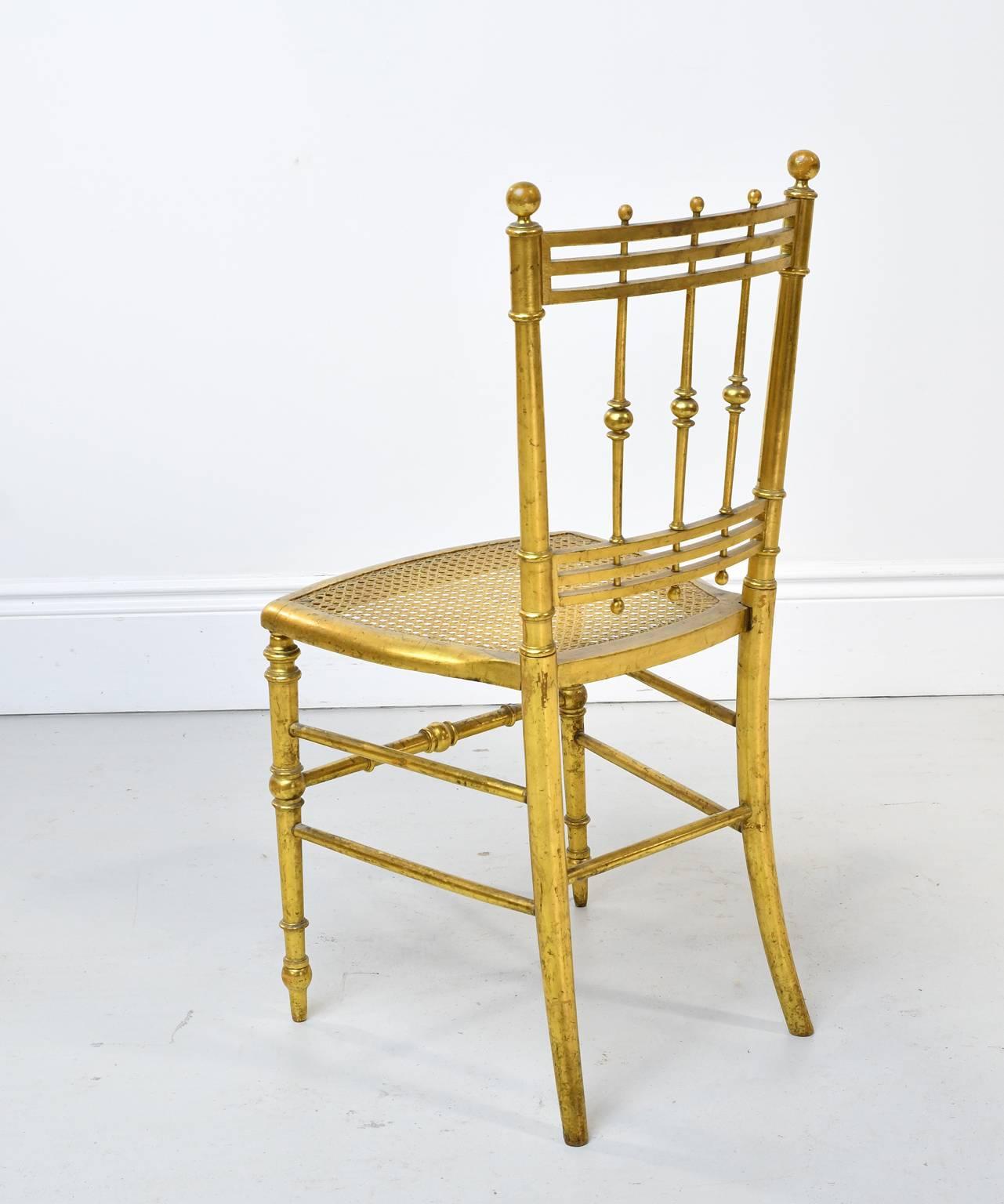 Cane Pair of Early 20th Century French Belle Époque Salon/ Dining Chairs in Giltwood For Sale