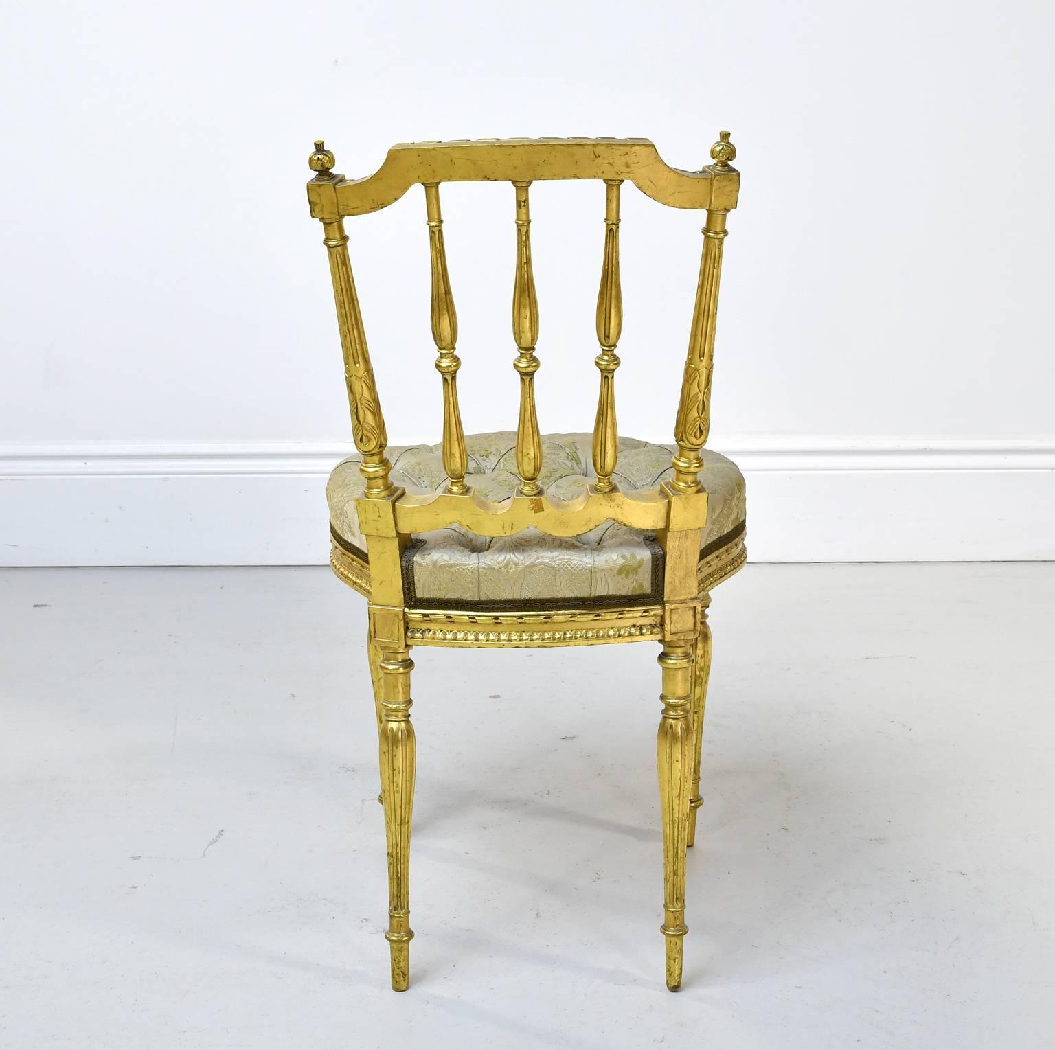 Belle Époque French Louis XVI Style Gilded Chair with Upholstered Seat, c 1900  In Good Condition For Sale In Miami, FL