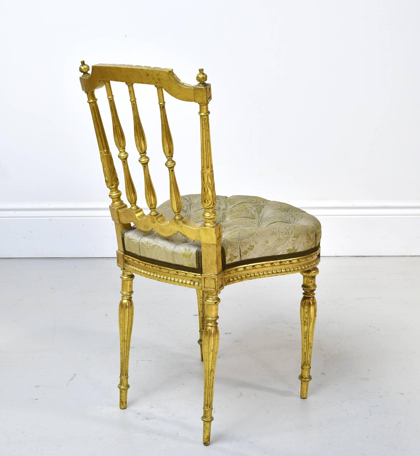 Late 19th Century Belle Époque French Louis XVI Style Gilded Chair with Upholstered Seat, c 1900  For Sale