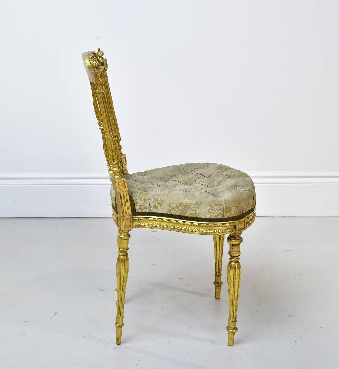 Upholstery Belle Époque French Louis XVI Style Gilded Chair with Upholstered Seat, c 1900  For Sale