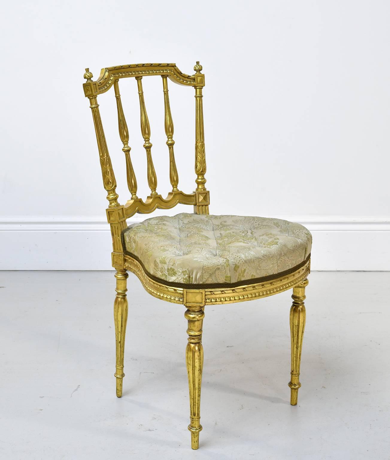 Belle Époque French Louis XVI Style Gilded Chair with Upholstered Seat, c 1900  For Sale 1