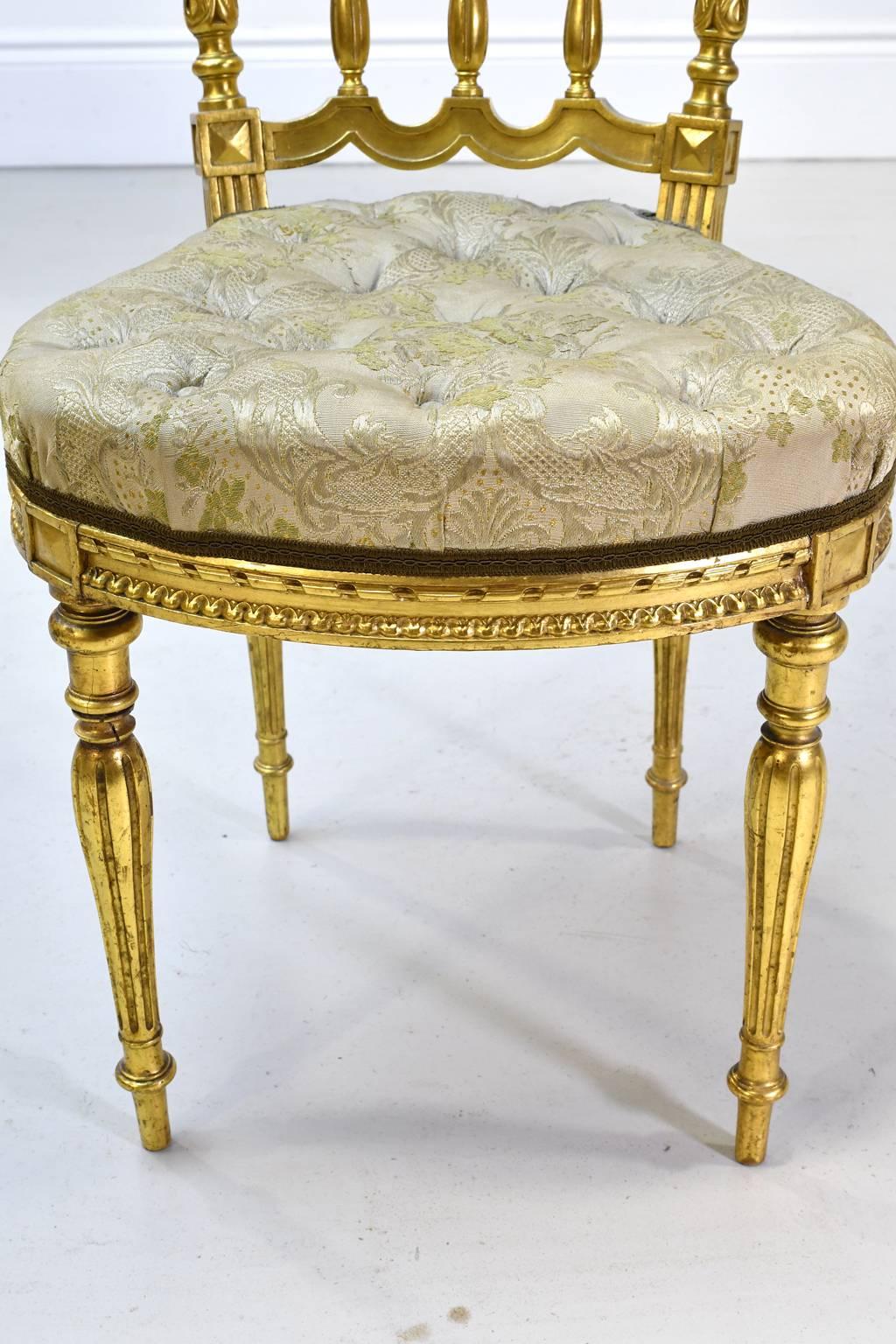 Belle Époque French Louis XVI Style Gilded Chair with Upholstered Seat, c 1900  For Sale 3
