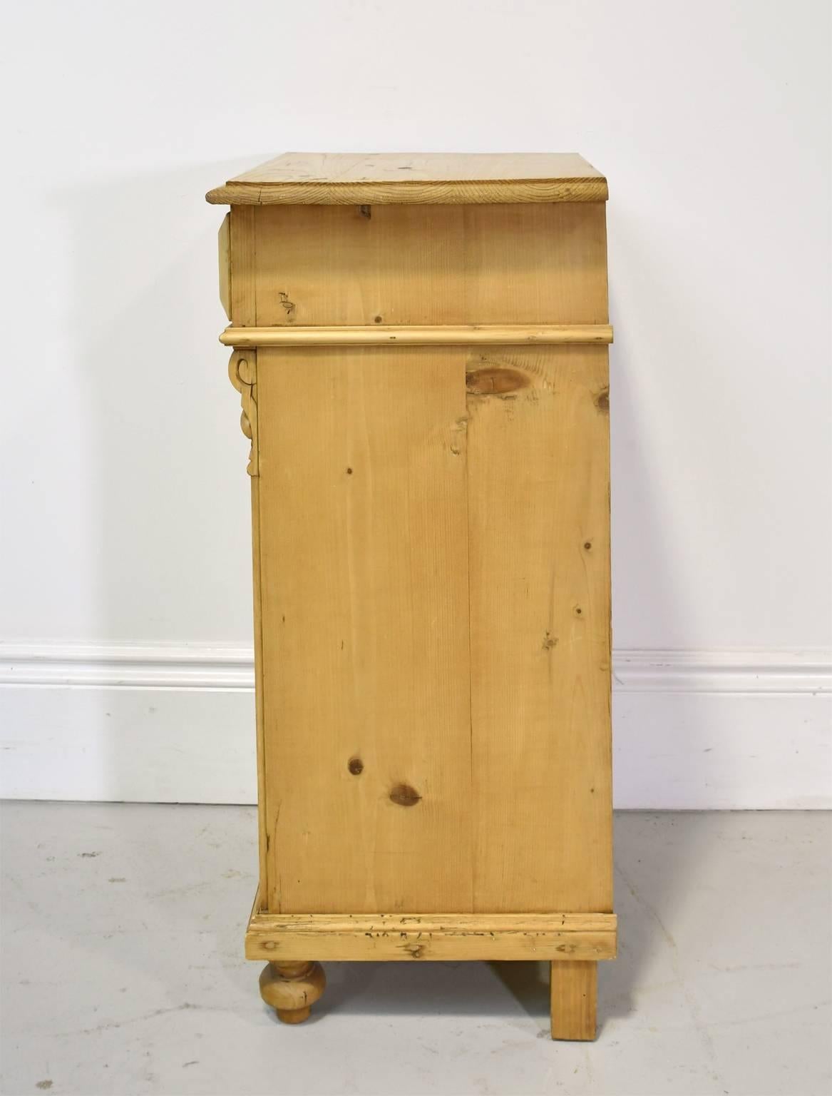 German 19th Century European Pine Nightstand with Carved Appliques and Fluted Pilasters