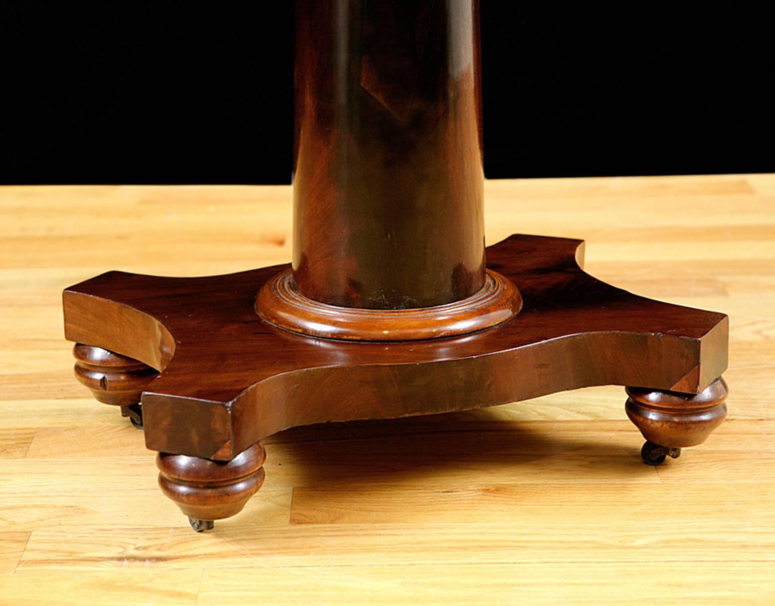 Polished Antique American Empire Card/ Games Table in West Indies Mahogany with Pedestal For Sale