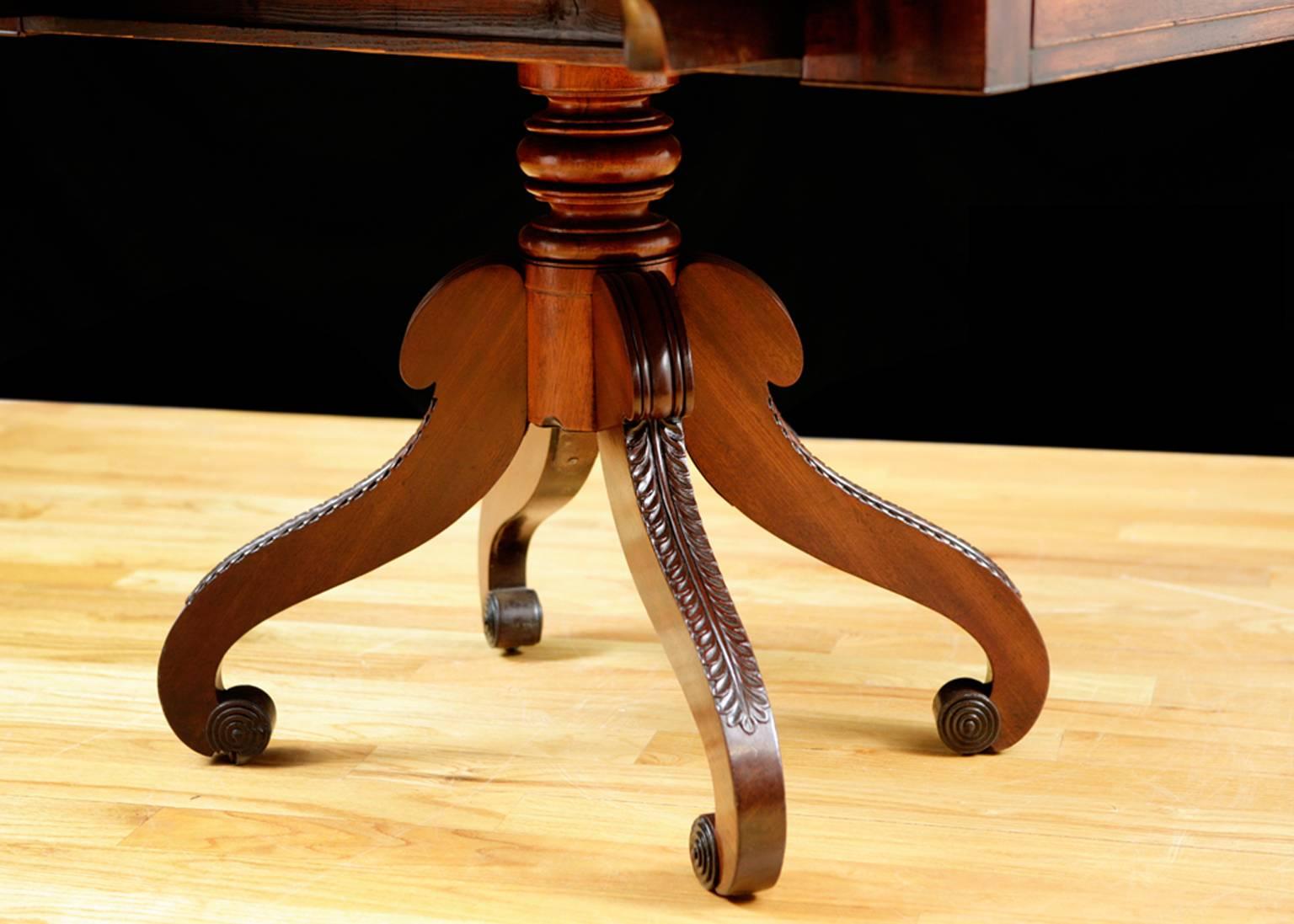 Antique English Breakfast Table in Mahogany with Drop Leaves on Center Pedestal In Good Condition For Sale In Miami, FL