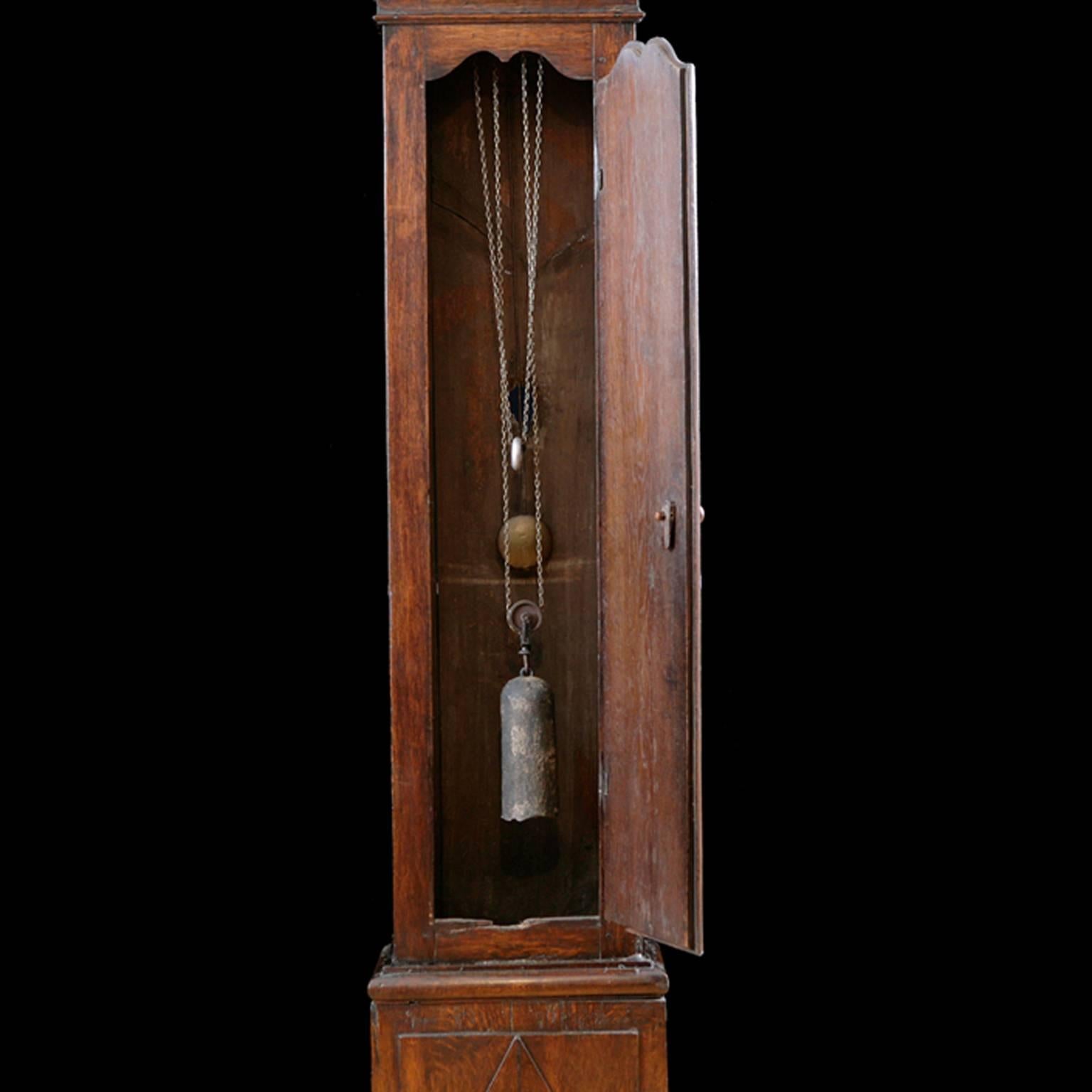 Early 17th Century Flemish Tall-Case Clock with Oak Case and Pewter Dial In Good Condition In Miami, FL