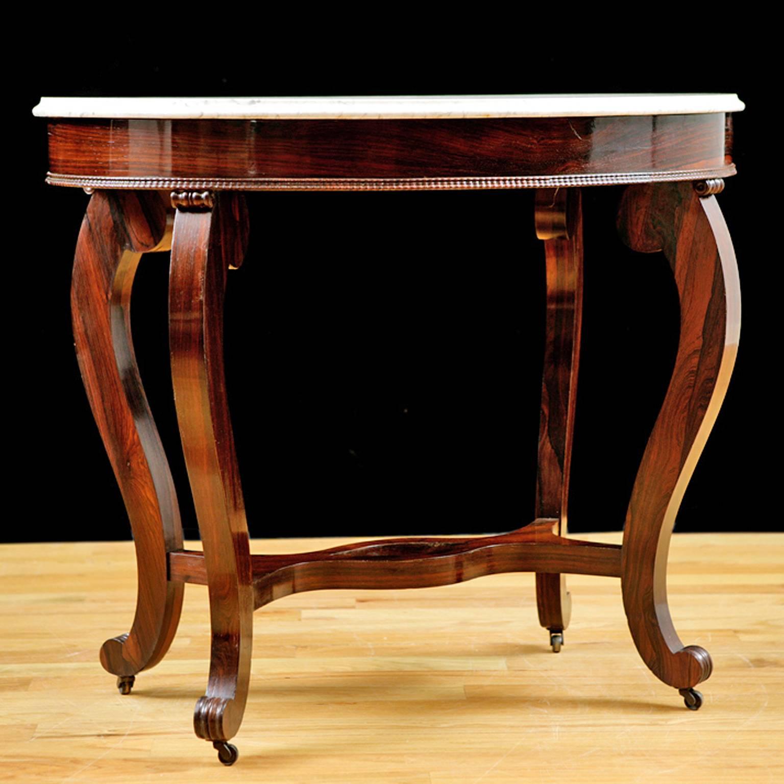 Rococo Revival Meeks & Sons Oval Center Table in Rosewood w/ White Marble, New York, circa 1850