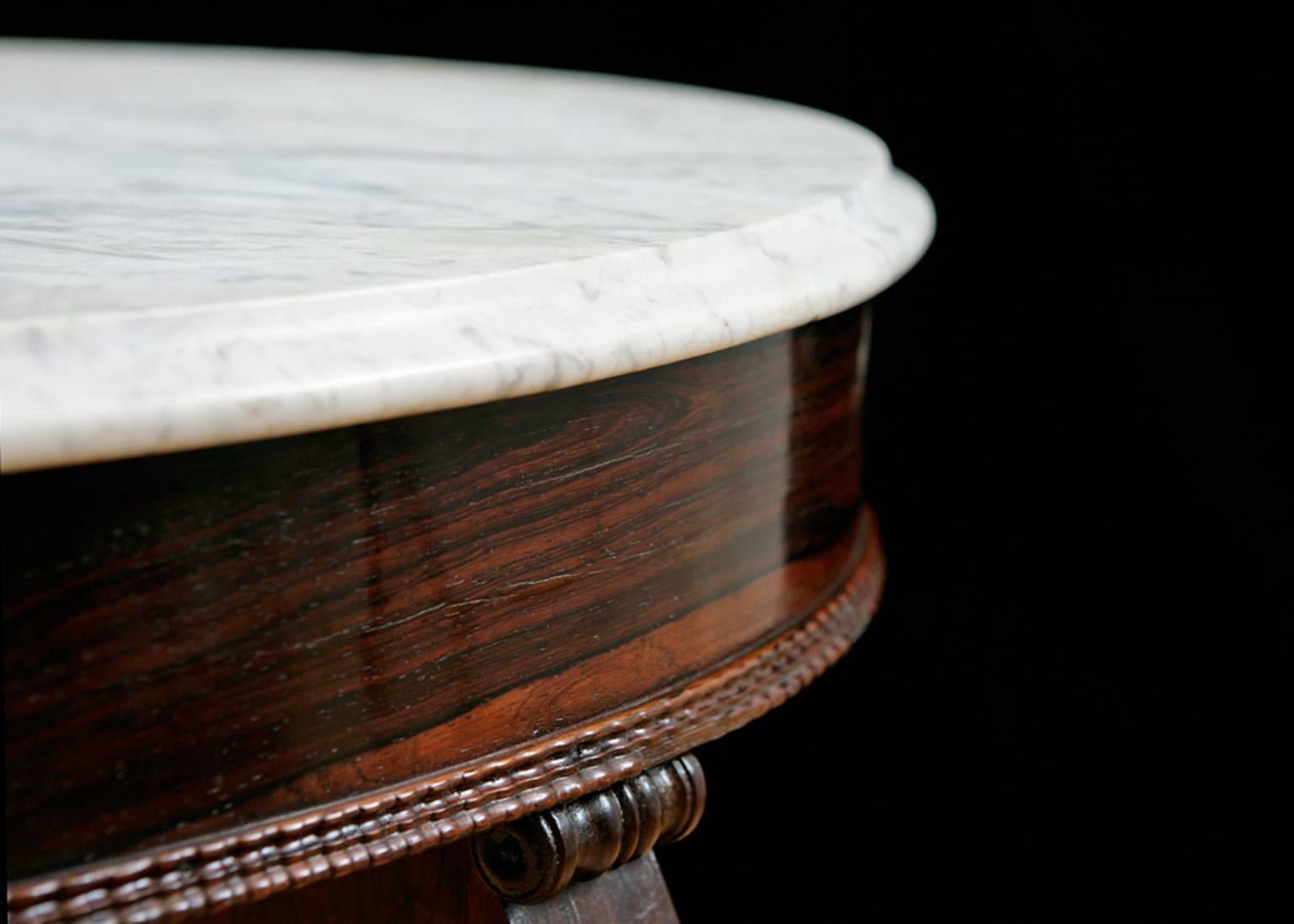 American Meeks & Sons Oval Center Table in Rosewood w/ White Marble, New York, circa 1850