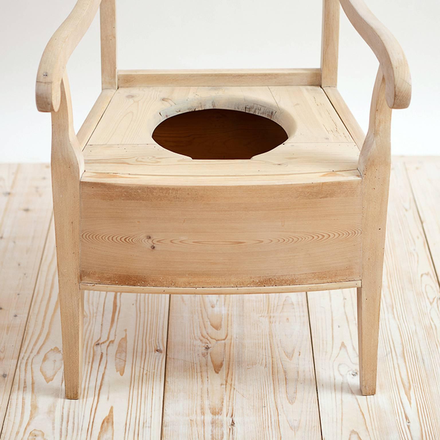 Empire North German Potty Chair in Pine with Chalk Finish and Upholstered Seat, c. 1820
