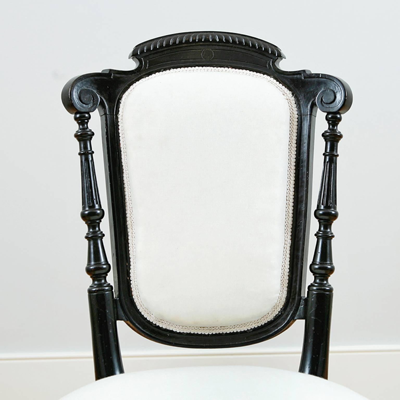 Ebonized Set of Four French Napoleon III Dining Chairs with Upholstery, circa 1870