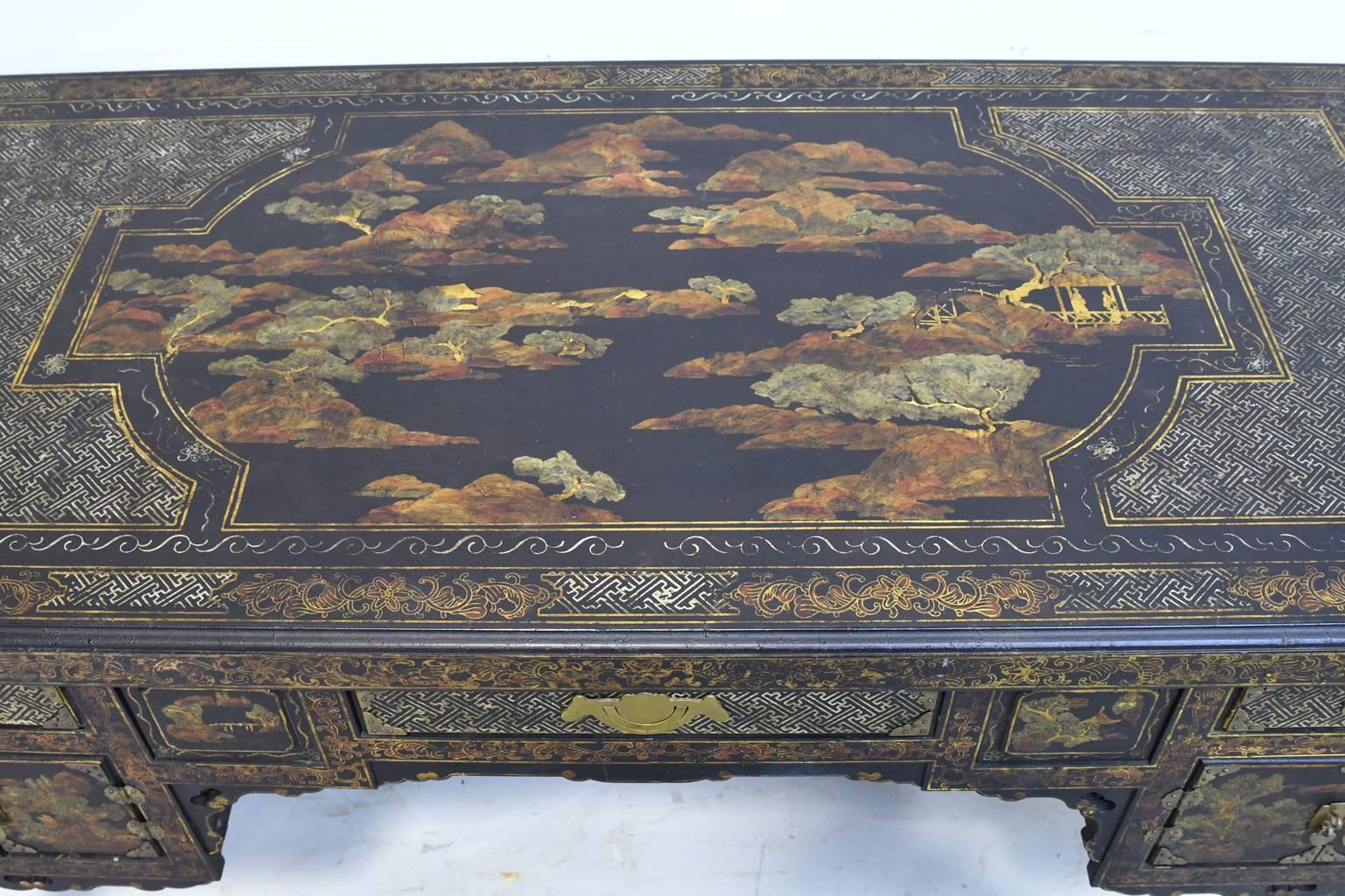 American 20th Century Queen Anne Revival English Chinoiserie Desk by John Widdicomb