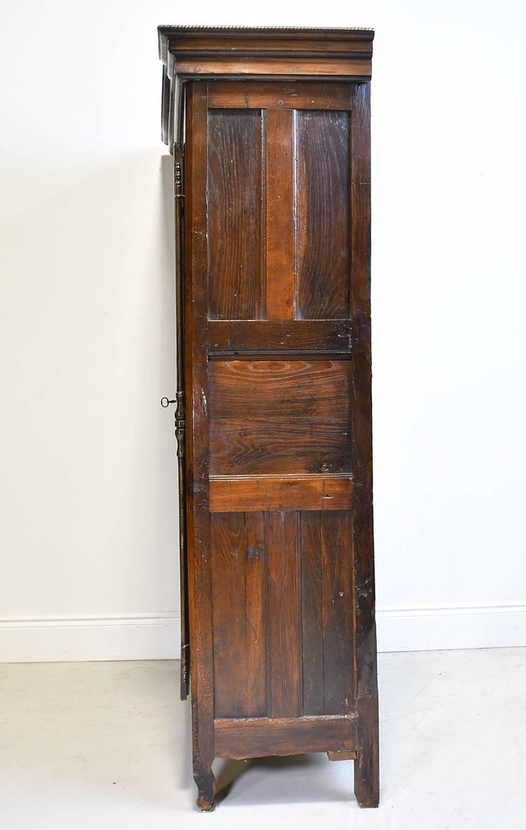 Cast 18th Century Country French Armoire in Walnut with Arched Bonnet For Sale