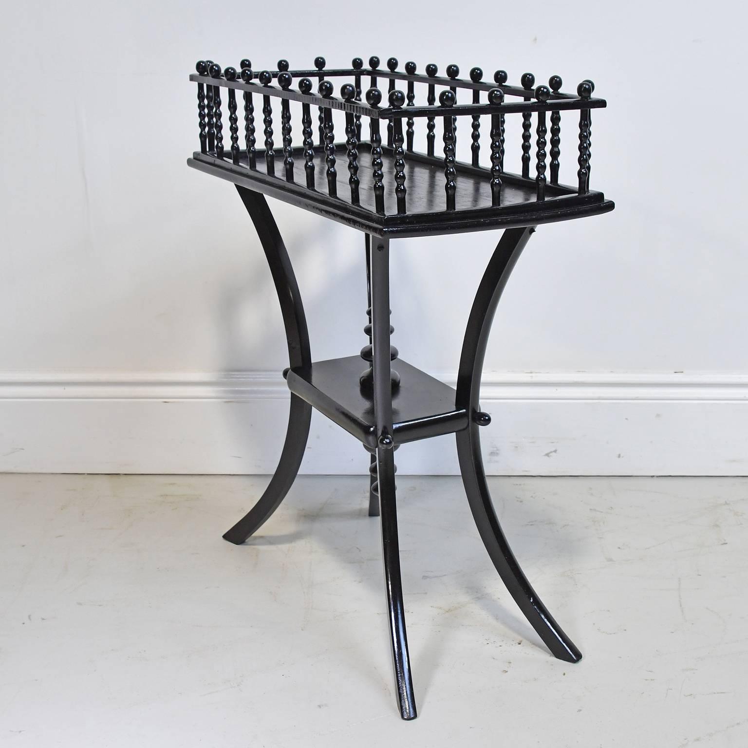 Hardwood Early 20th Century Ebonized Dumbwaiter, Jardiniere or Stand with Turned Gallery
