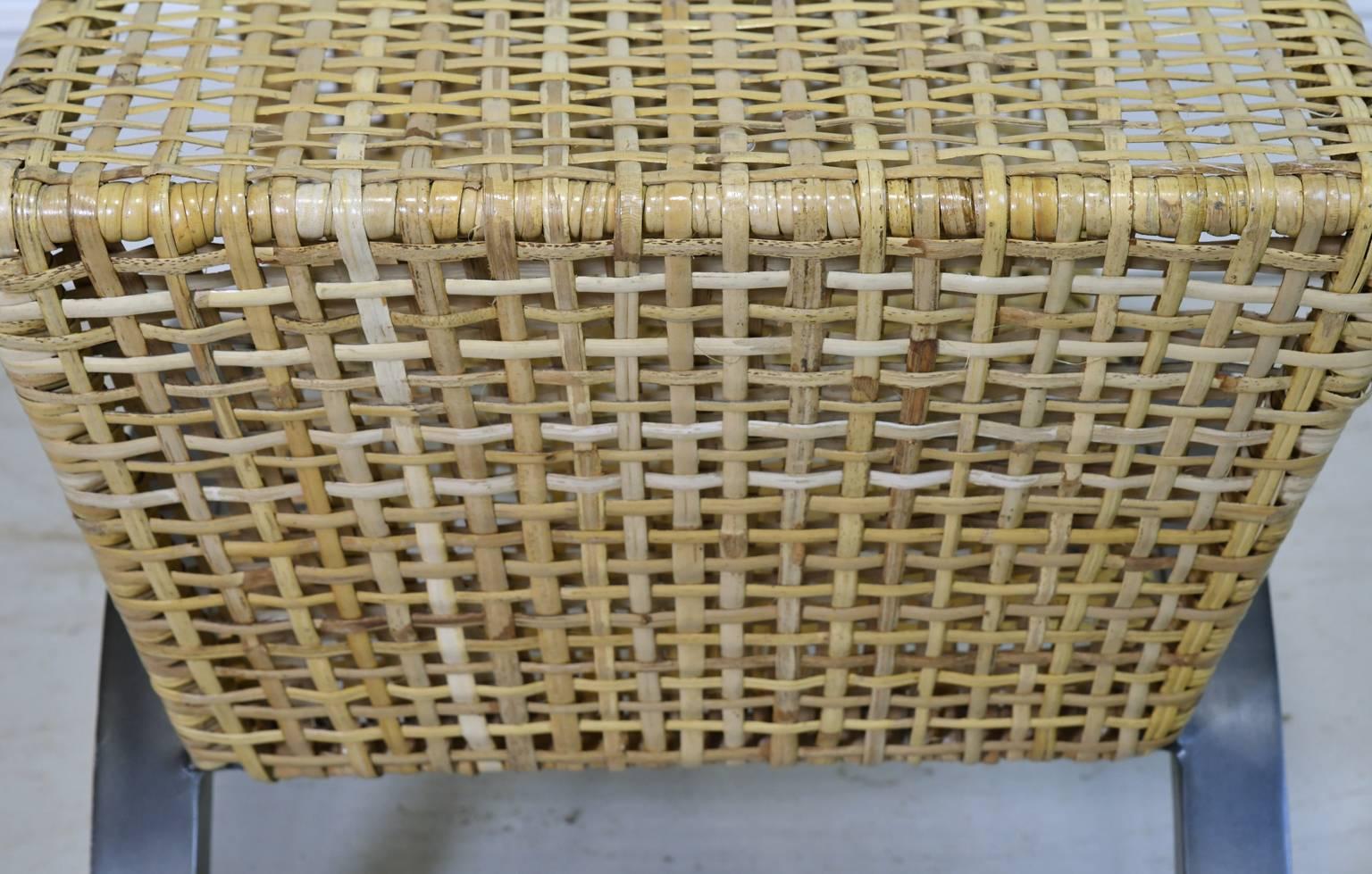 Metal Pair of 20th Century Woven Rattan End Tables or Stools