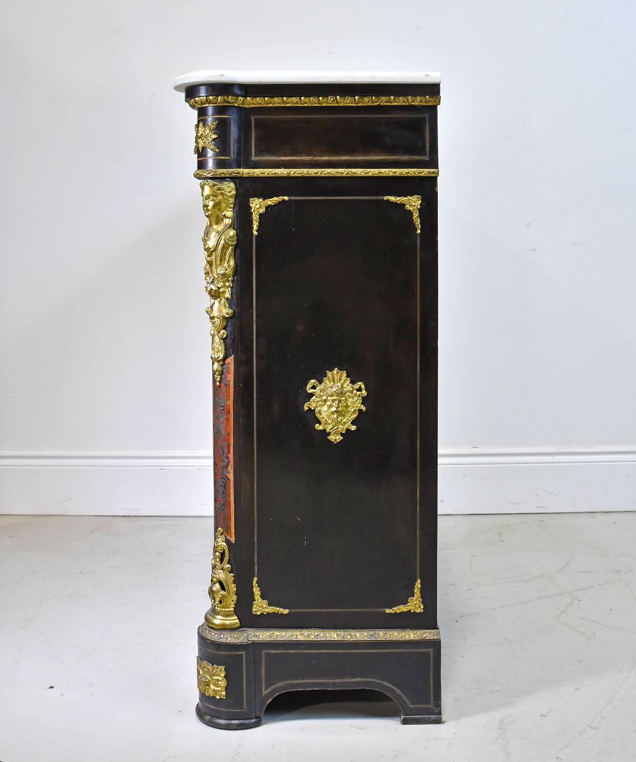French 19th C. Napoleon III Ebonized Boulle Cabinet w/ Tortoise & Brass Inlays 2