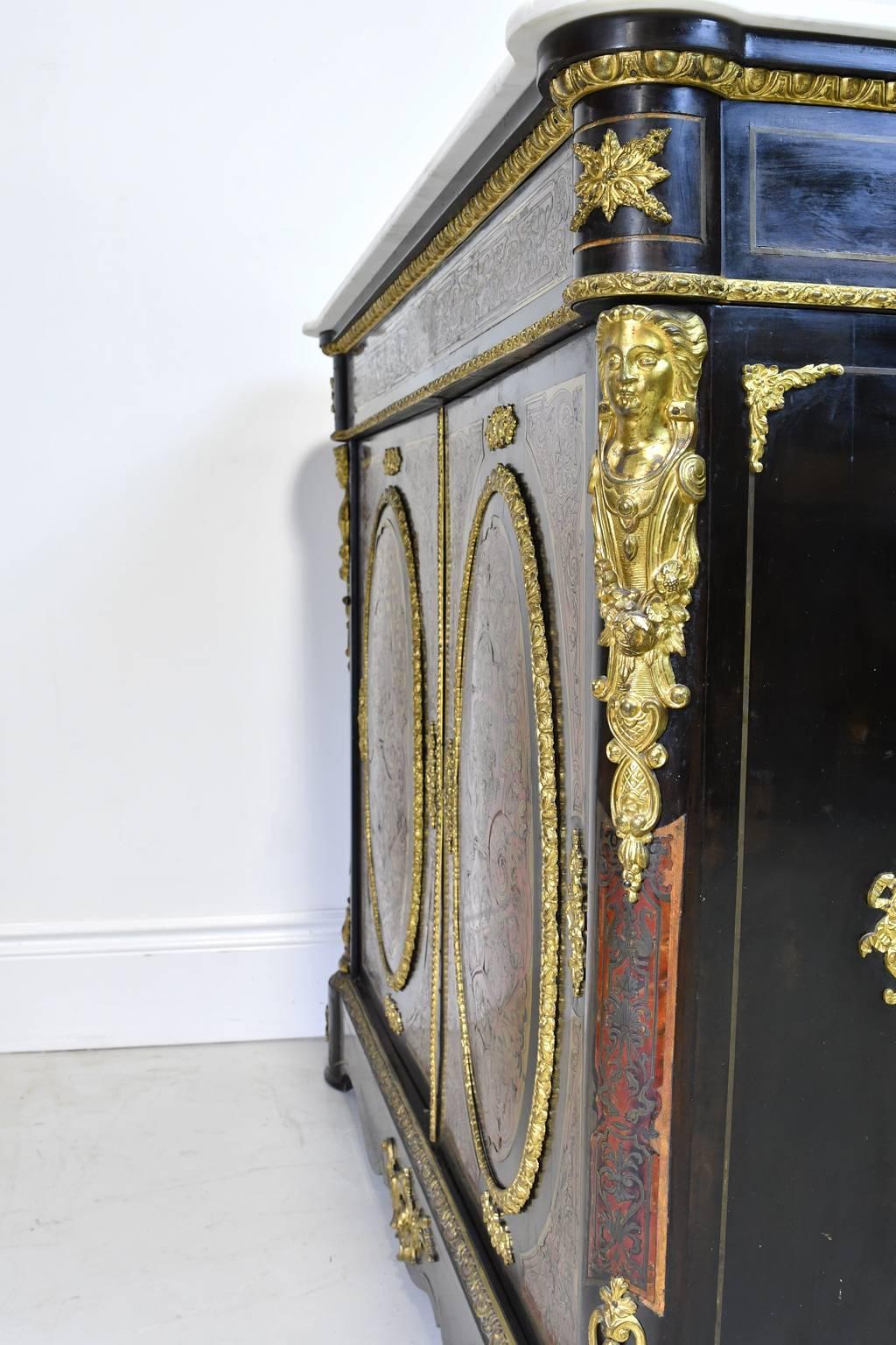 Mid-19th Century French 19th C. Napoleon III Ebonized Boulle Cabinet w/ Tortoise & Brass Inlays