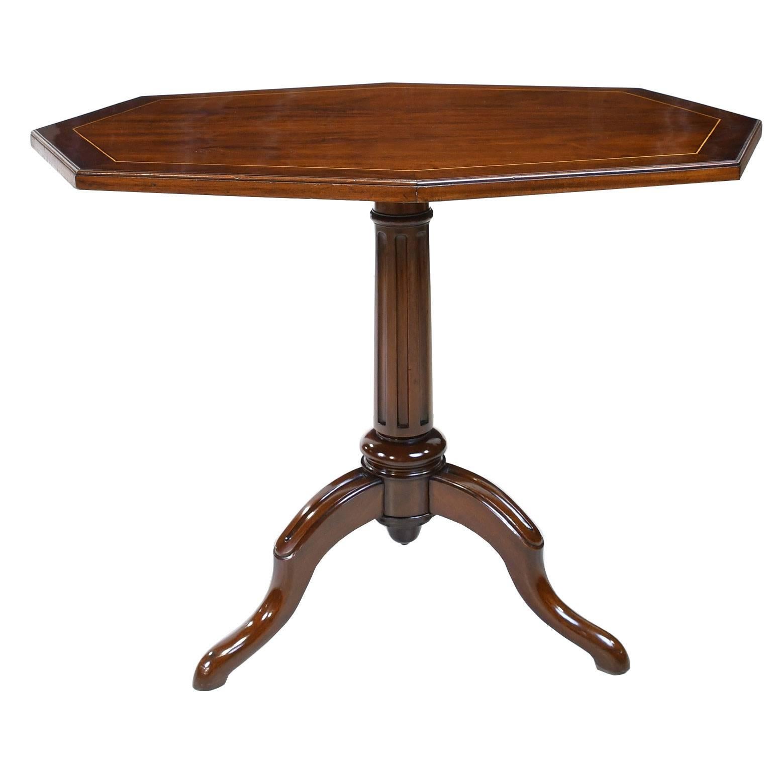 19th Century English Elongated Octagonal Tripod Tilt Top Table in Mahogany 1