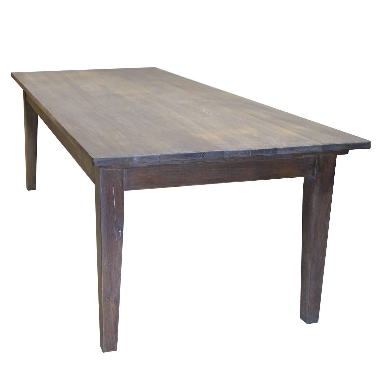 Farmhouse Dining or Kitchen Table in Re-Purposed Oak with Fumed-Taupe Finish In Good Condition In Miami, FL