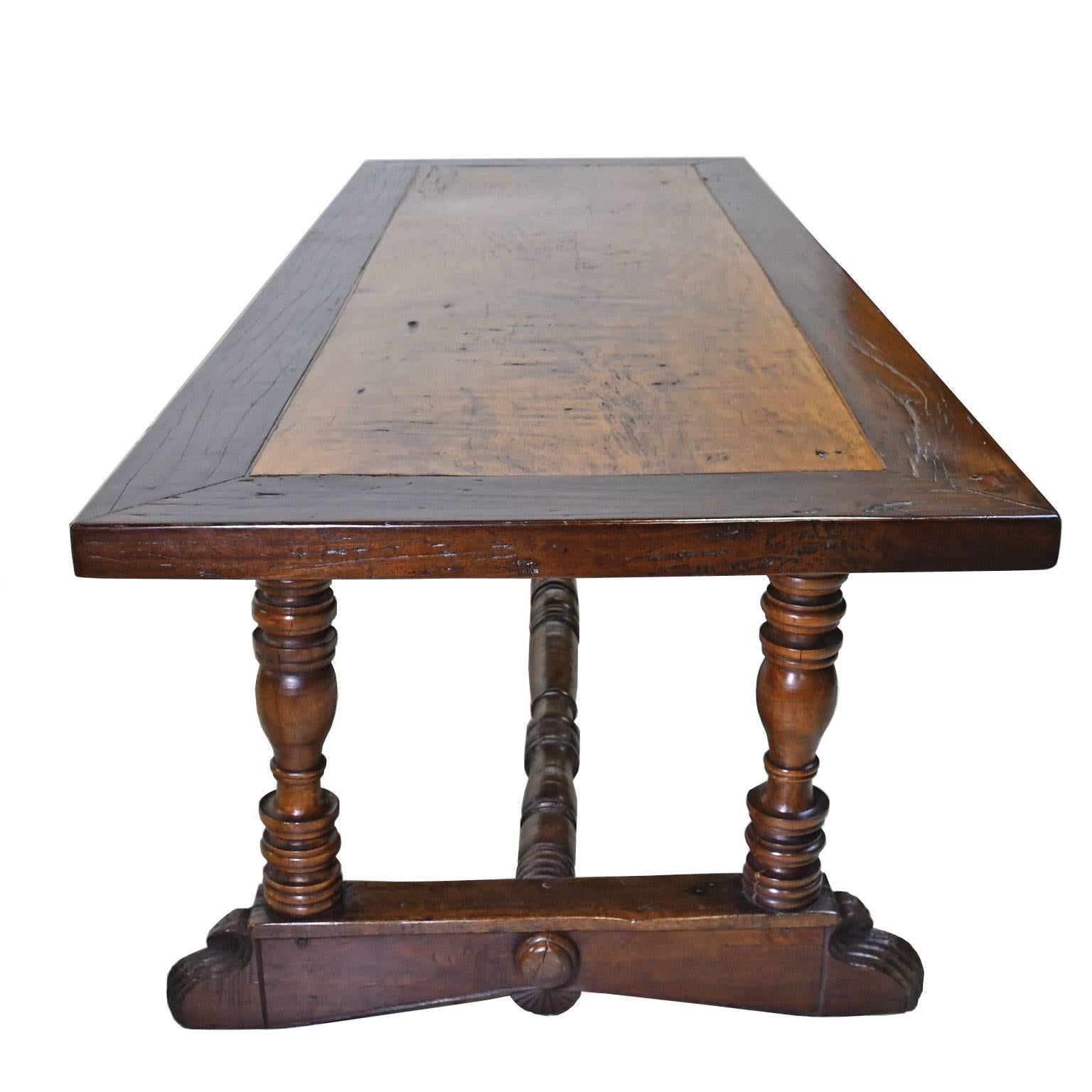 Spanish Colonial Antique 18th Century Long Spanish-Colonial Dining Table with Trestle-Base