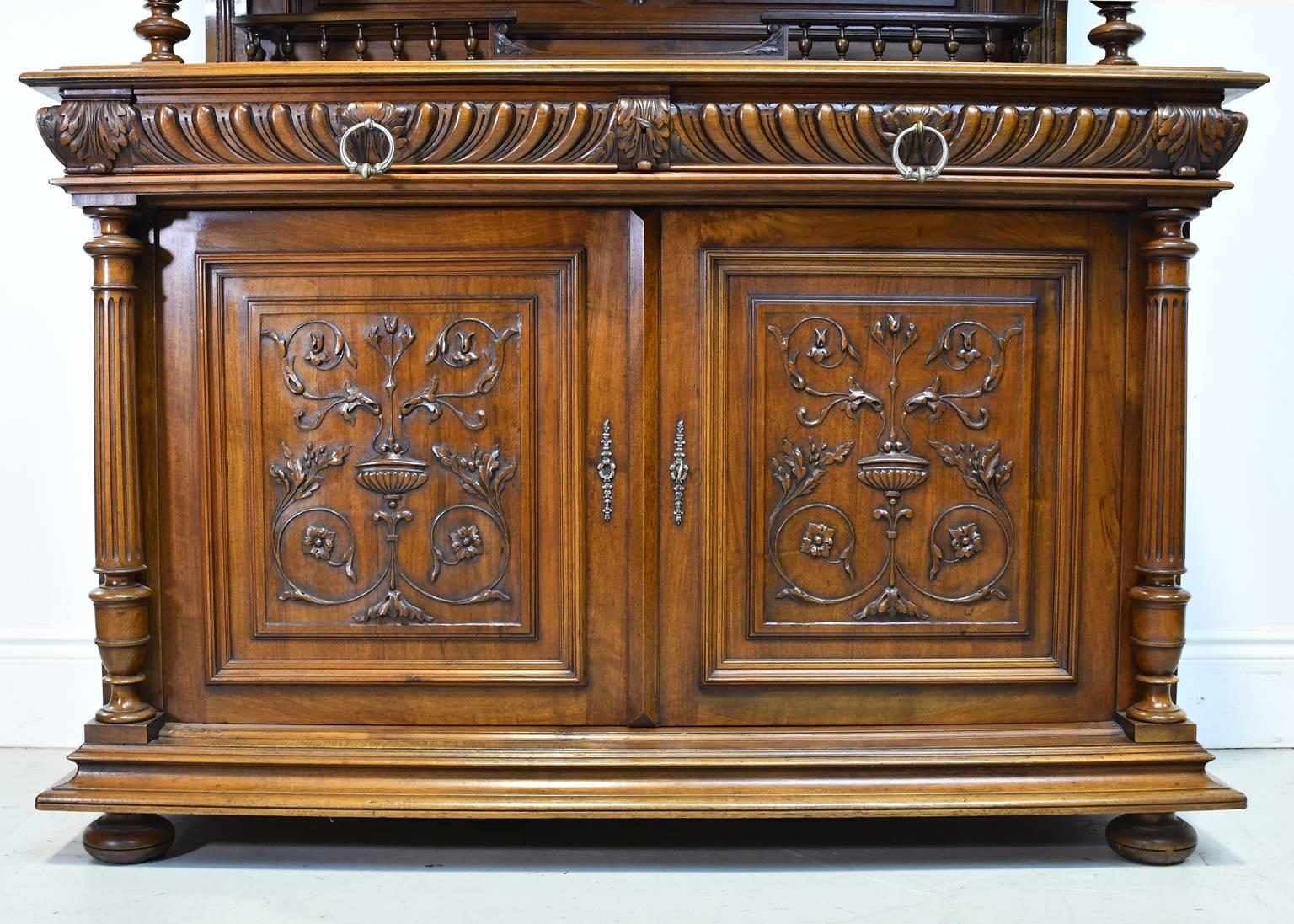 Renaissance Revival 19th Century French Renaissance-Style Buffet a Deux Corps in Walnut For Sale