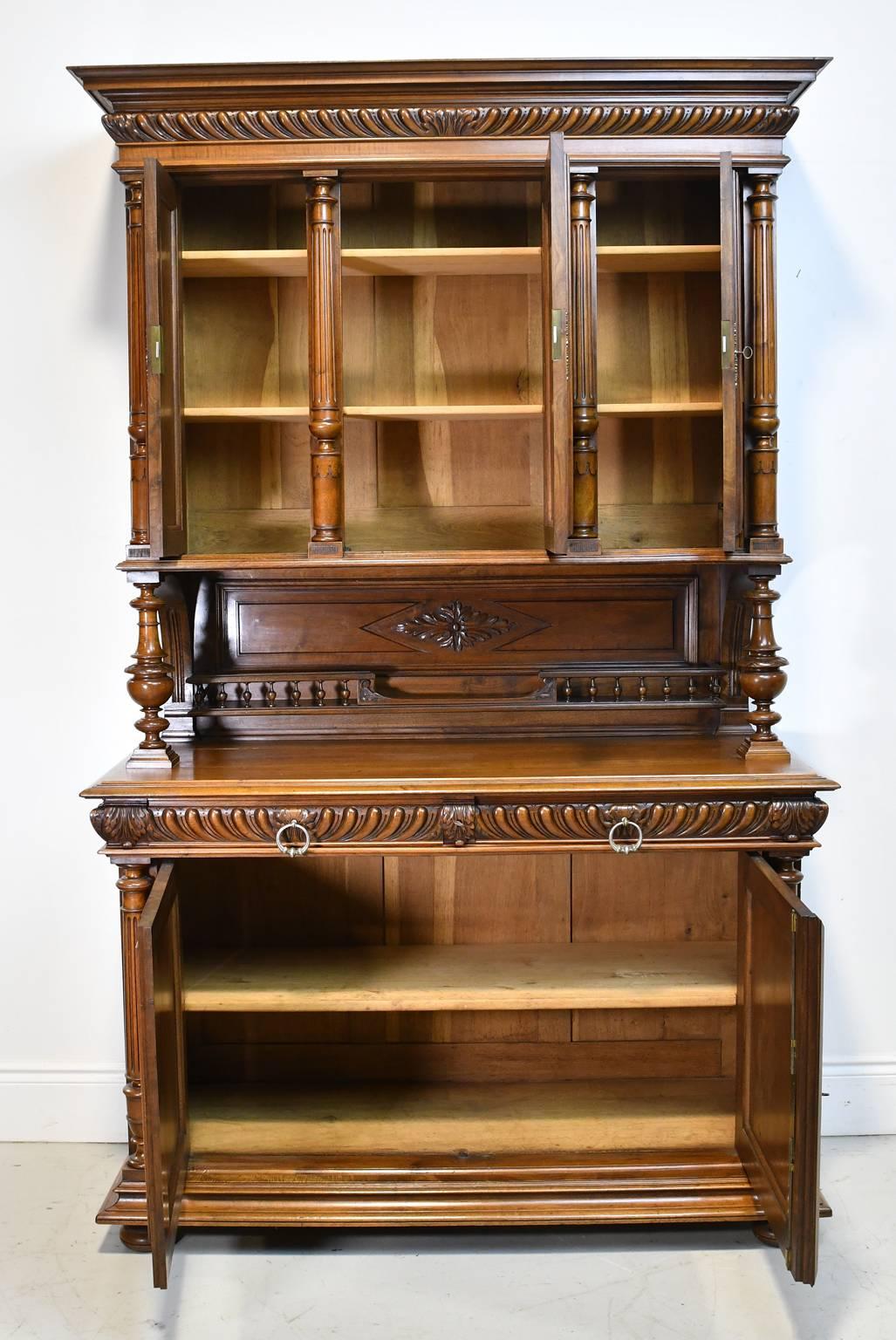 Hand-Carved 19th Century French Renaissance-Style Buffet a Deux Corps in Walnut For Sale