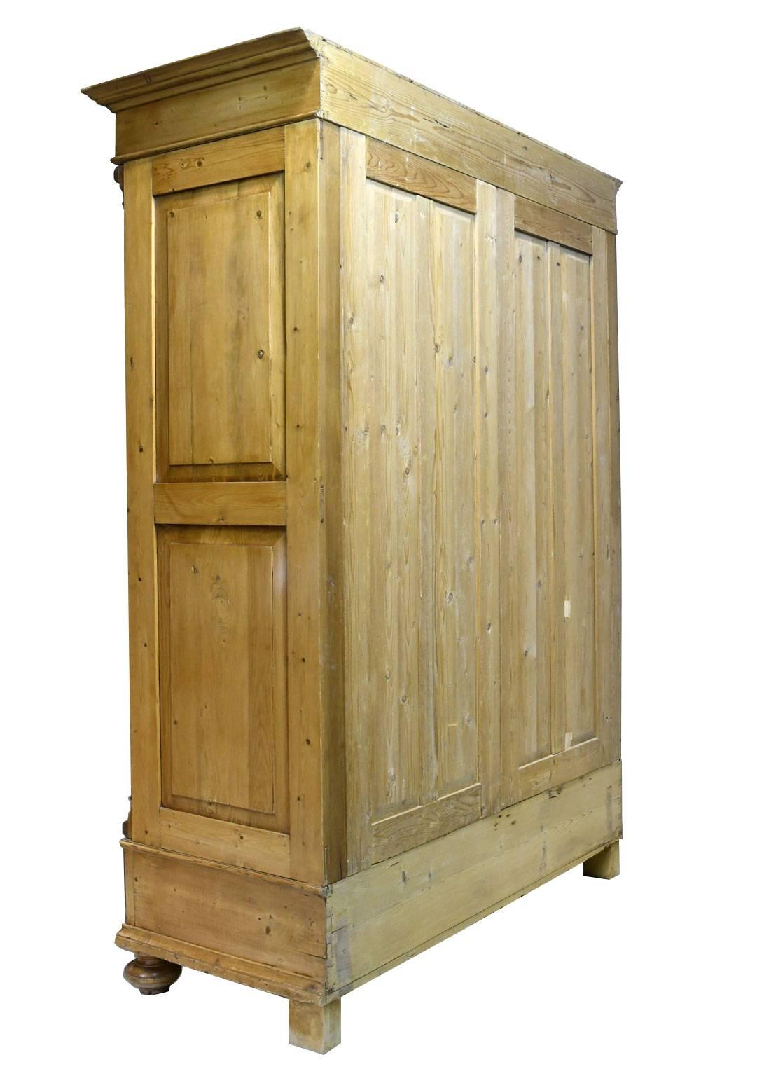 19th Century European Two-Door Armoire in Pine with Drawers & Interior Shelves In Good Condition In Miami, FL