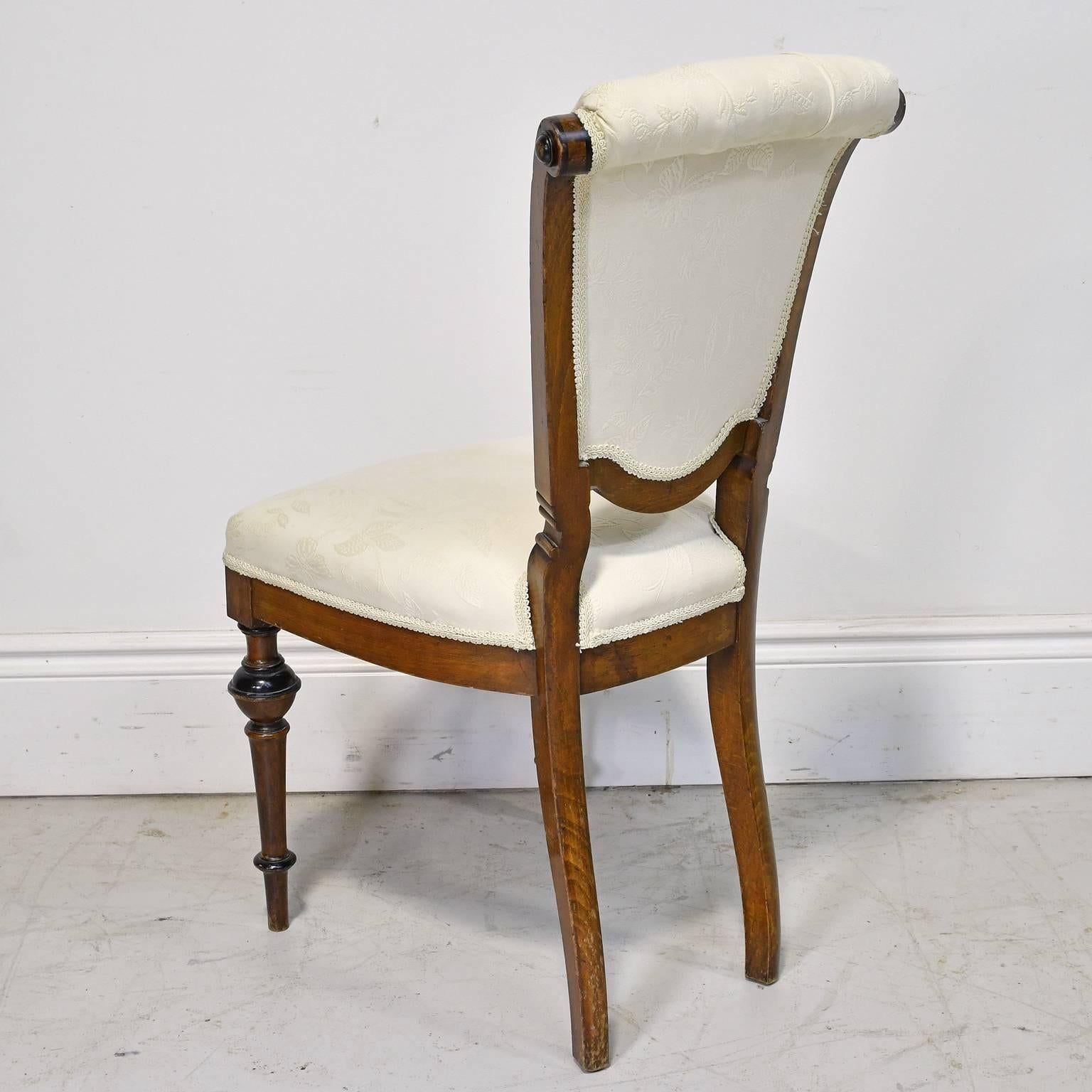 Danish 19th Century Walnut Side Chair with Ebonized Bandings, Upholstered Seat and Back