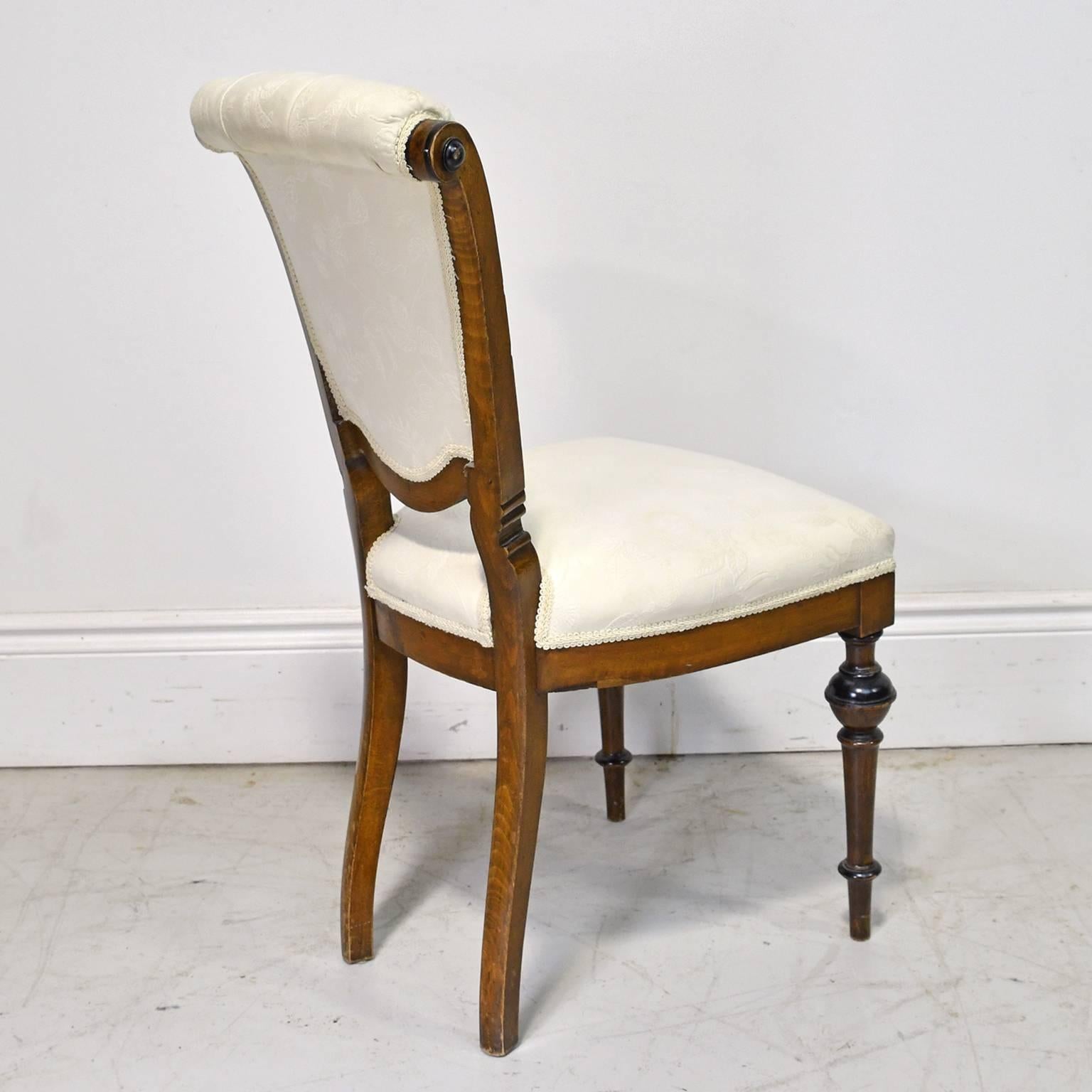 Upholstery 19th Century Walnut Side Chair with Ebonized Bandings, Upholstered Seat and Back
