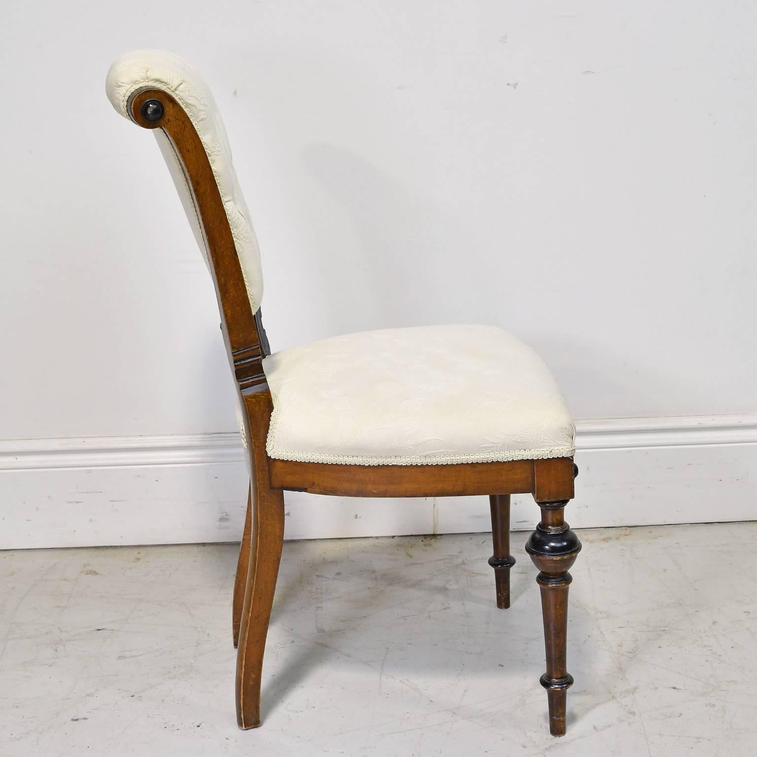 19th Century Walnut Side Chair with Ebonized Bandings, Upholstered Seat and Back 1