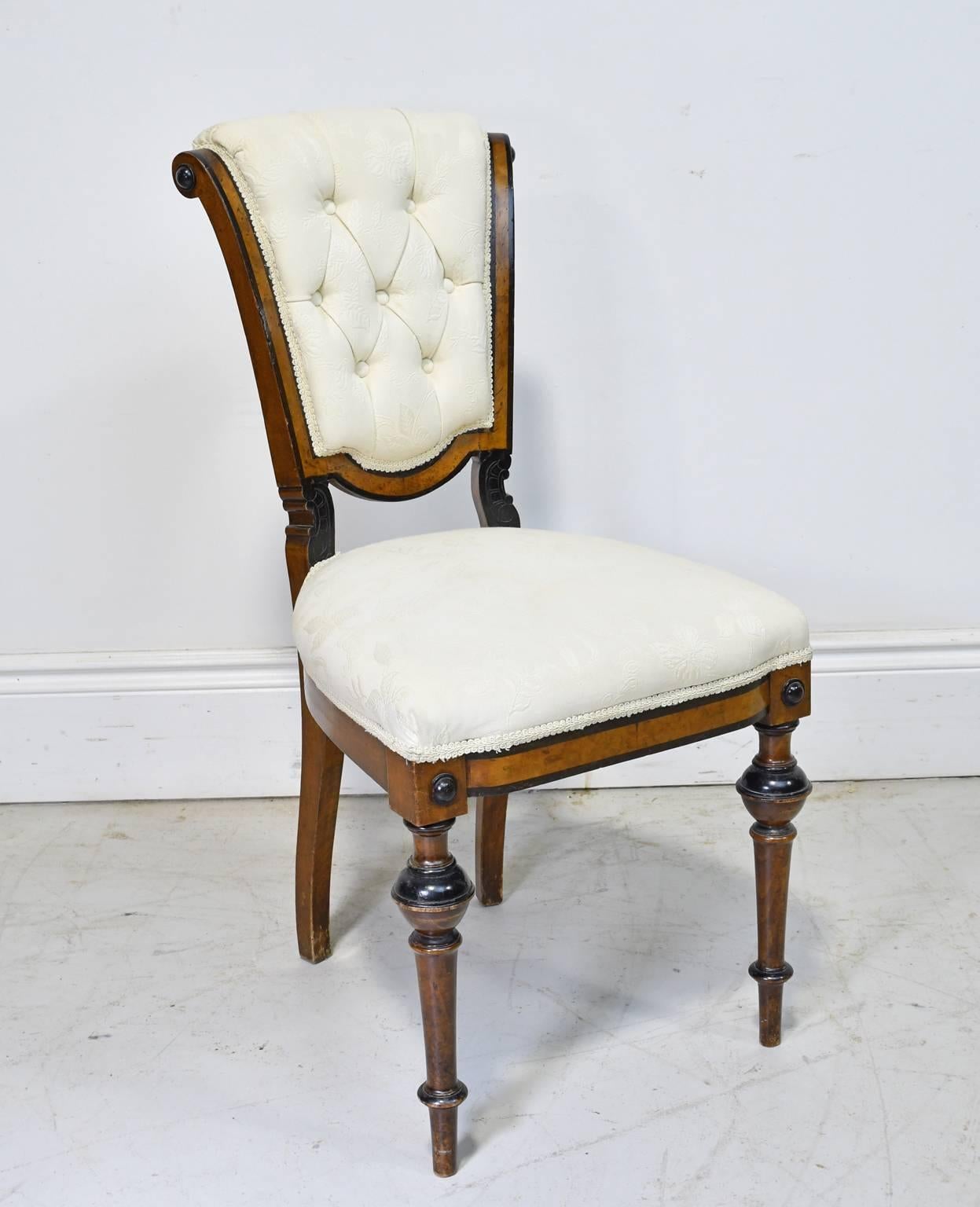 19th Century Walnut Side Chair with Ebonized Bandings, Upholstered Seat and Back 2