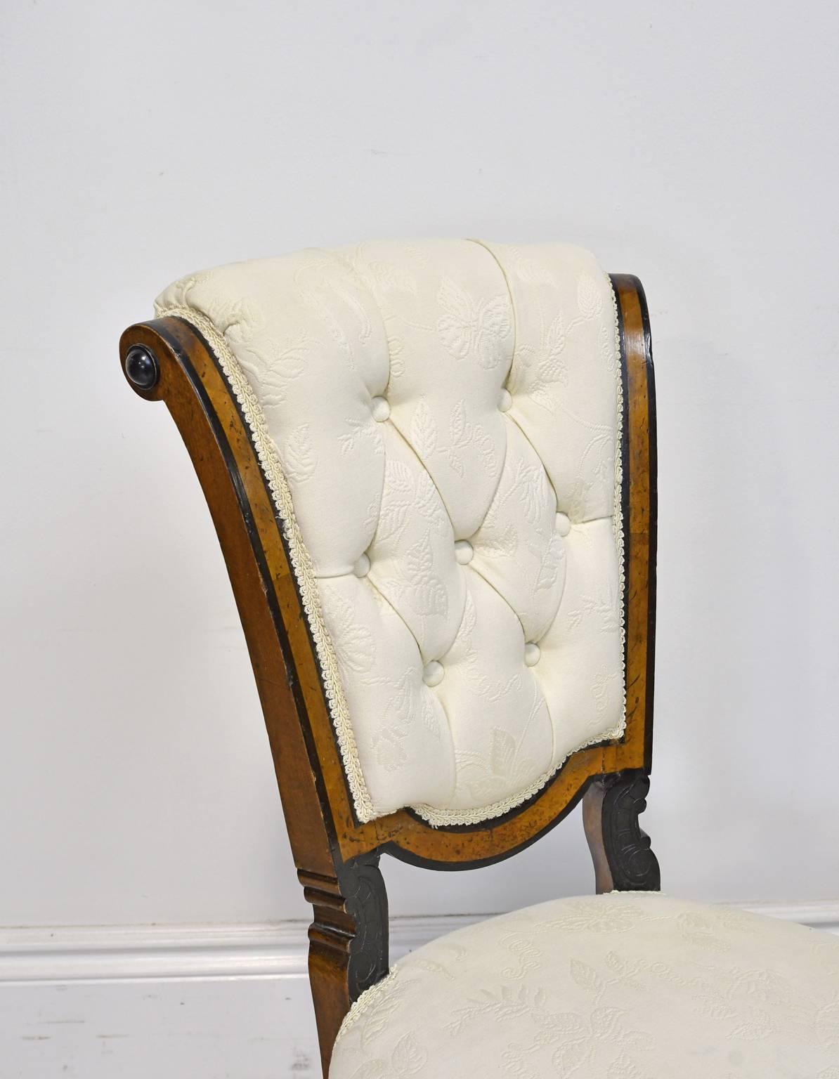 19th Century Walnut Side Chair with Ebonized Bandings, Upholstered Seat and Back 3